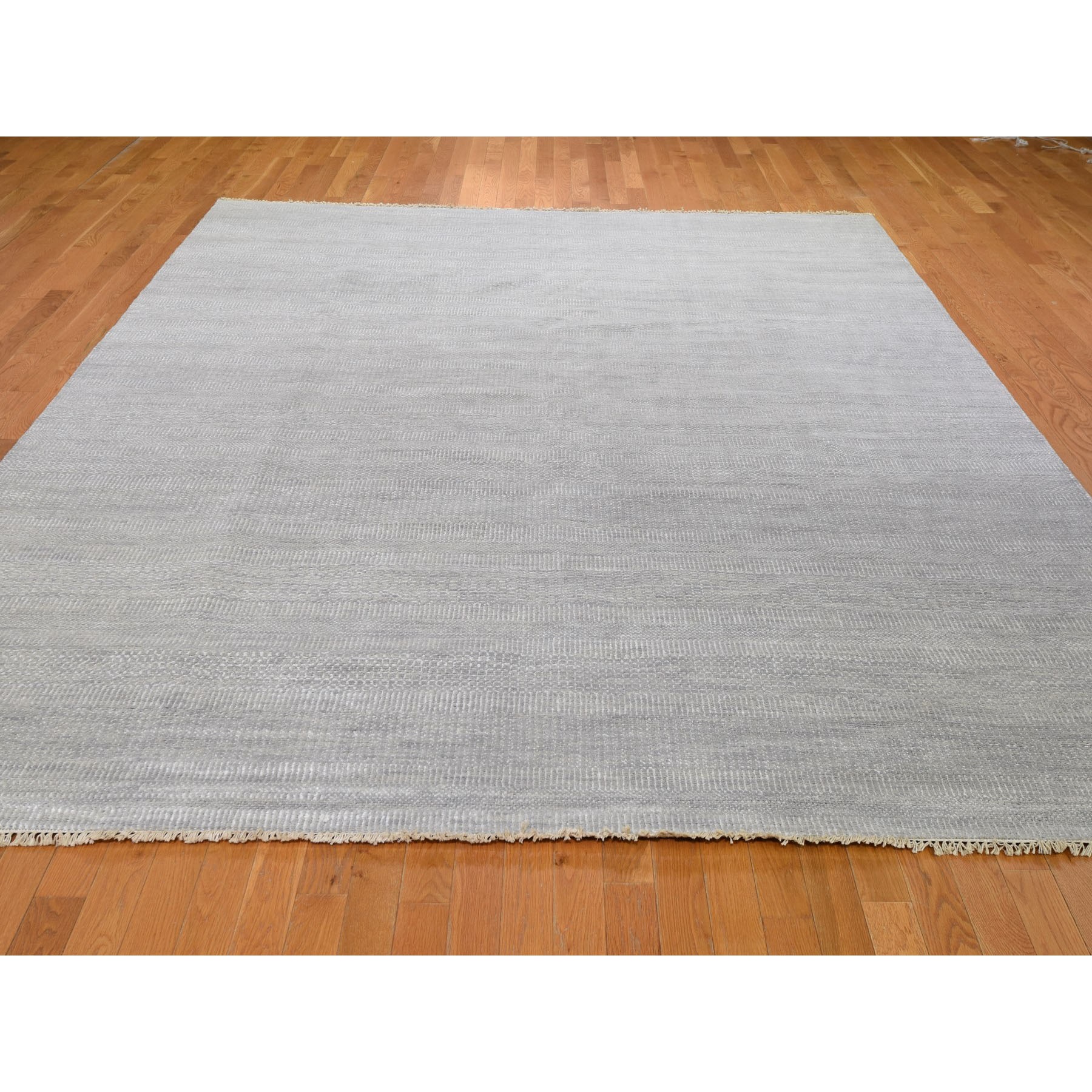 9-2 x11-9  Gray Wool and Silk Grass Design Thick And Plush Hand Knotted Oriental Rug 
