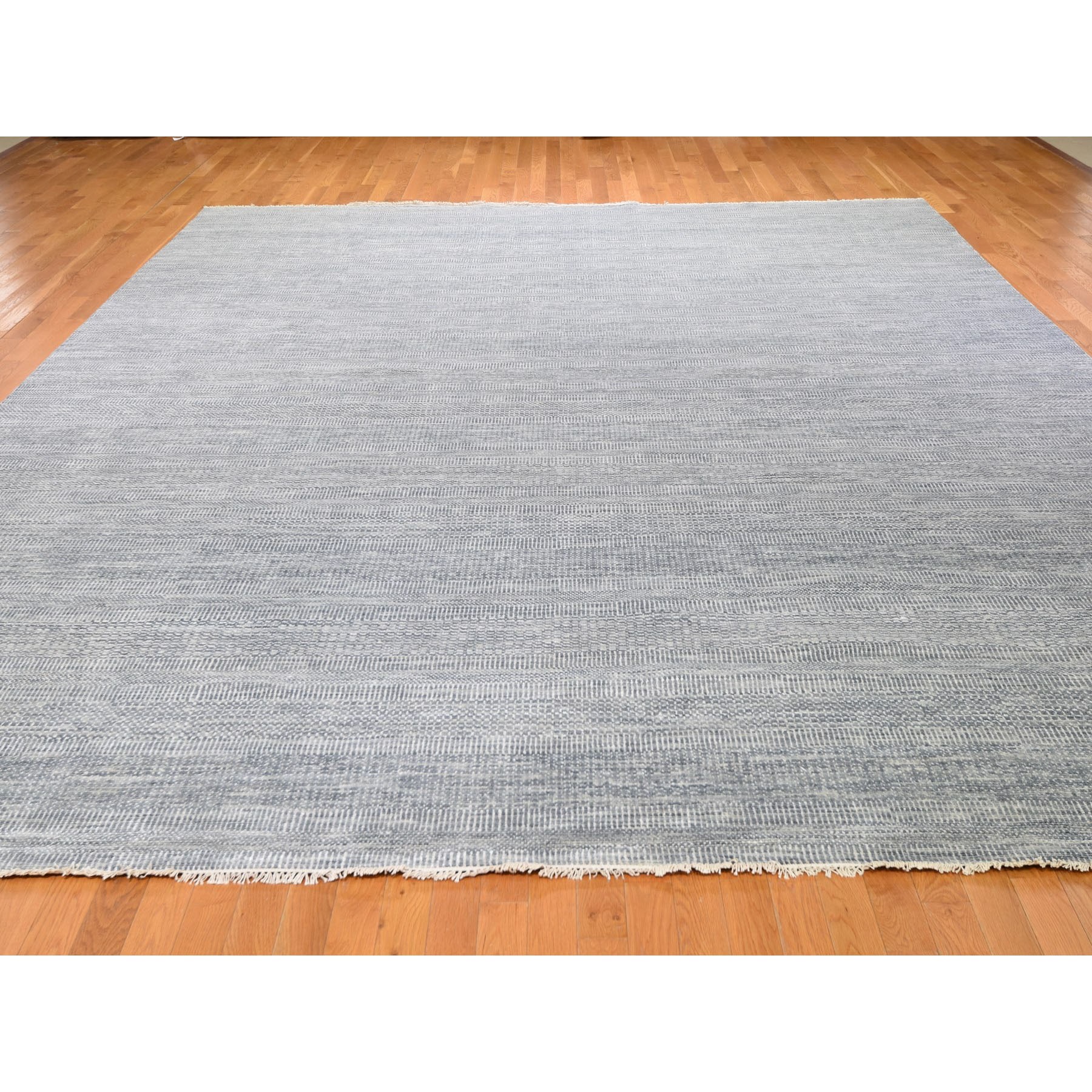 12-x14-7  Oversized Gray Grass Design Thick And Plush Wool And Silk Hand Knotted Oriental Rug 