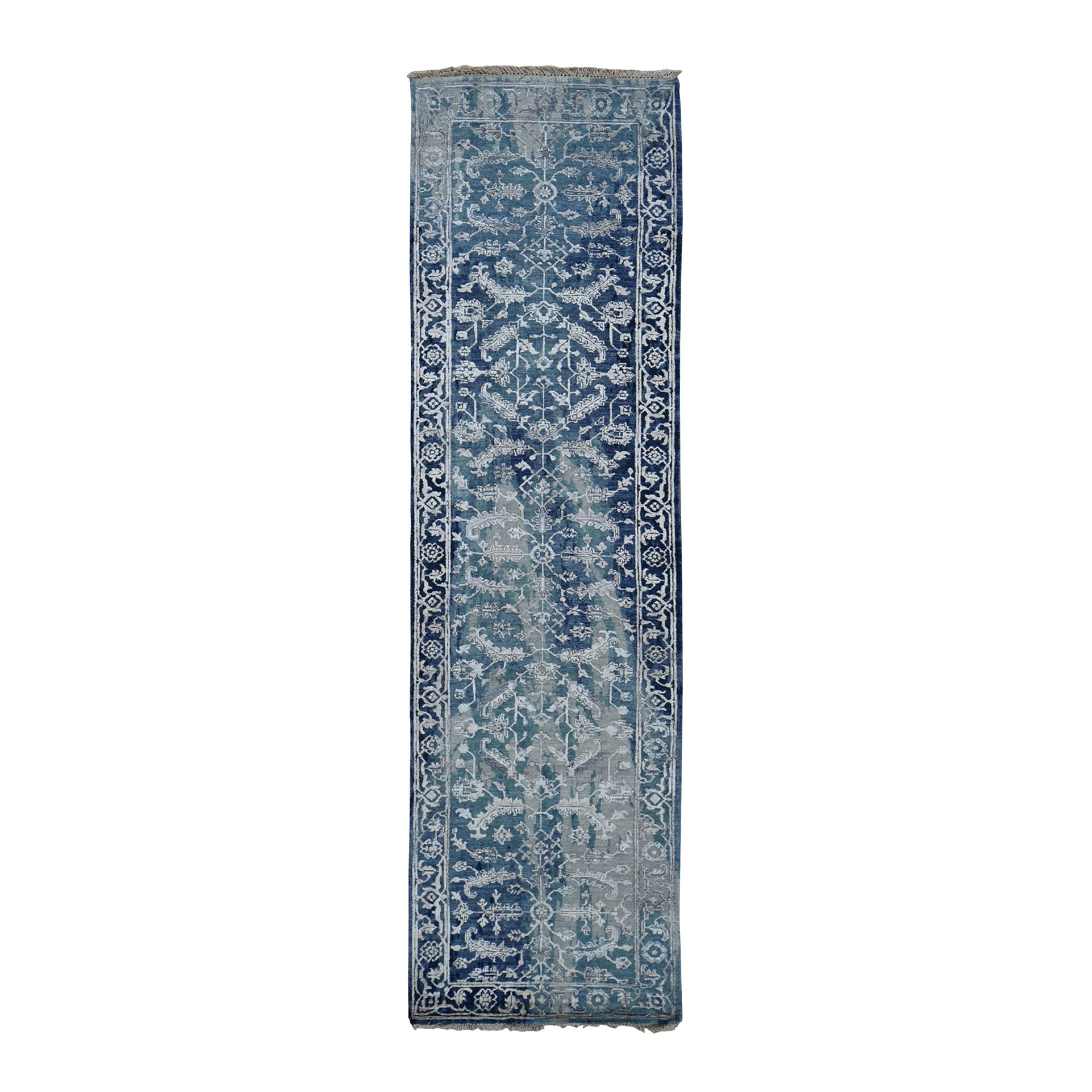 2-6 x9-9  Broken Persian Heriz All Over Design Wool And Silk Runner Hand Knotted Oriental Rug 