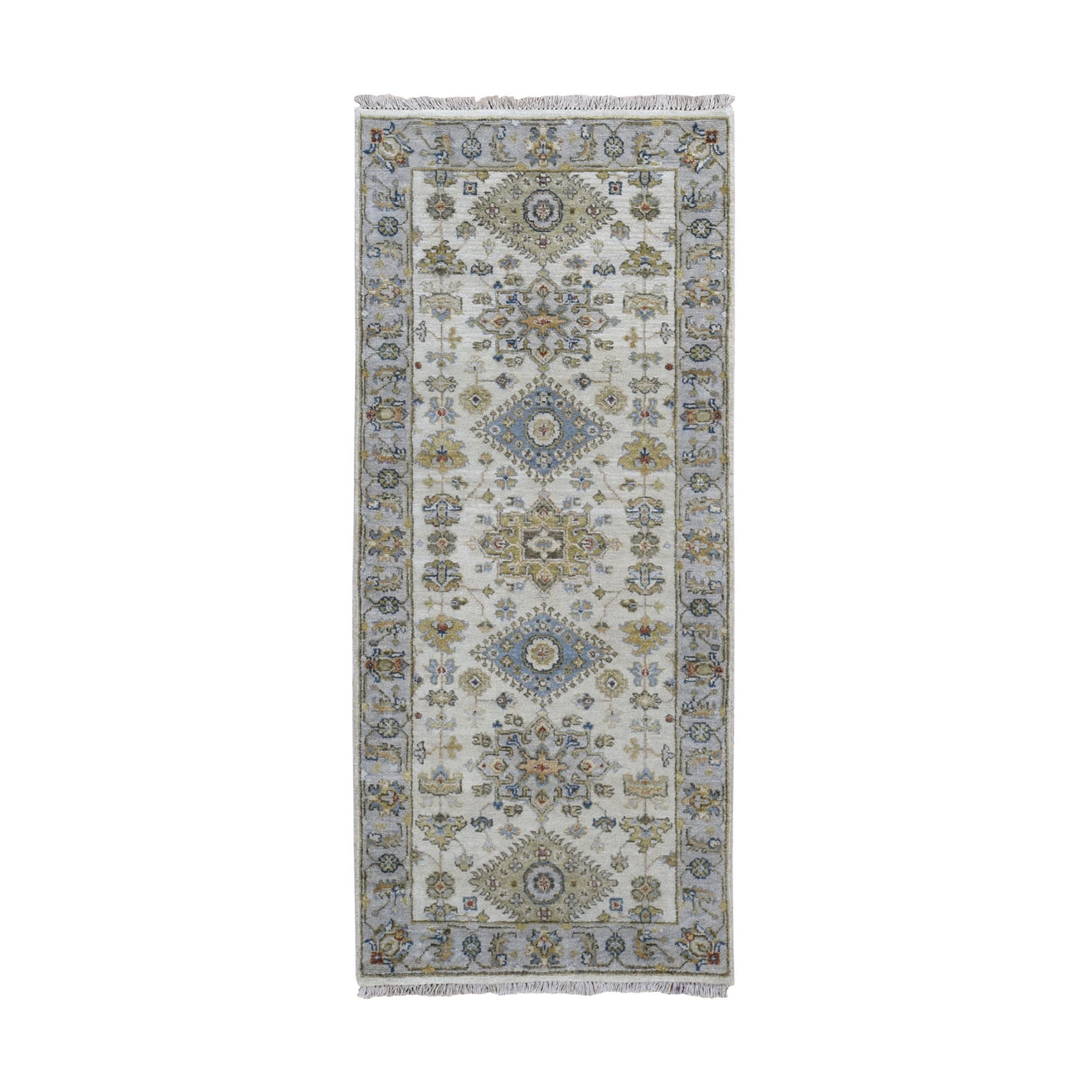 2-7 x6- Ivory Karajeh Design Pure Wool Runner Hand Knotted Oriental Rug 