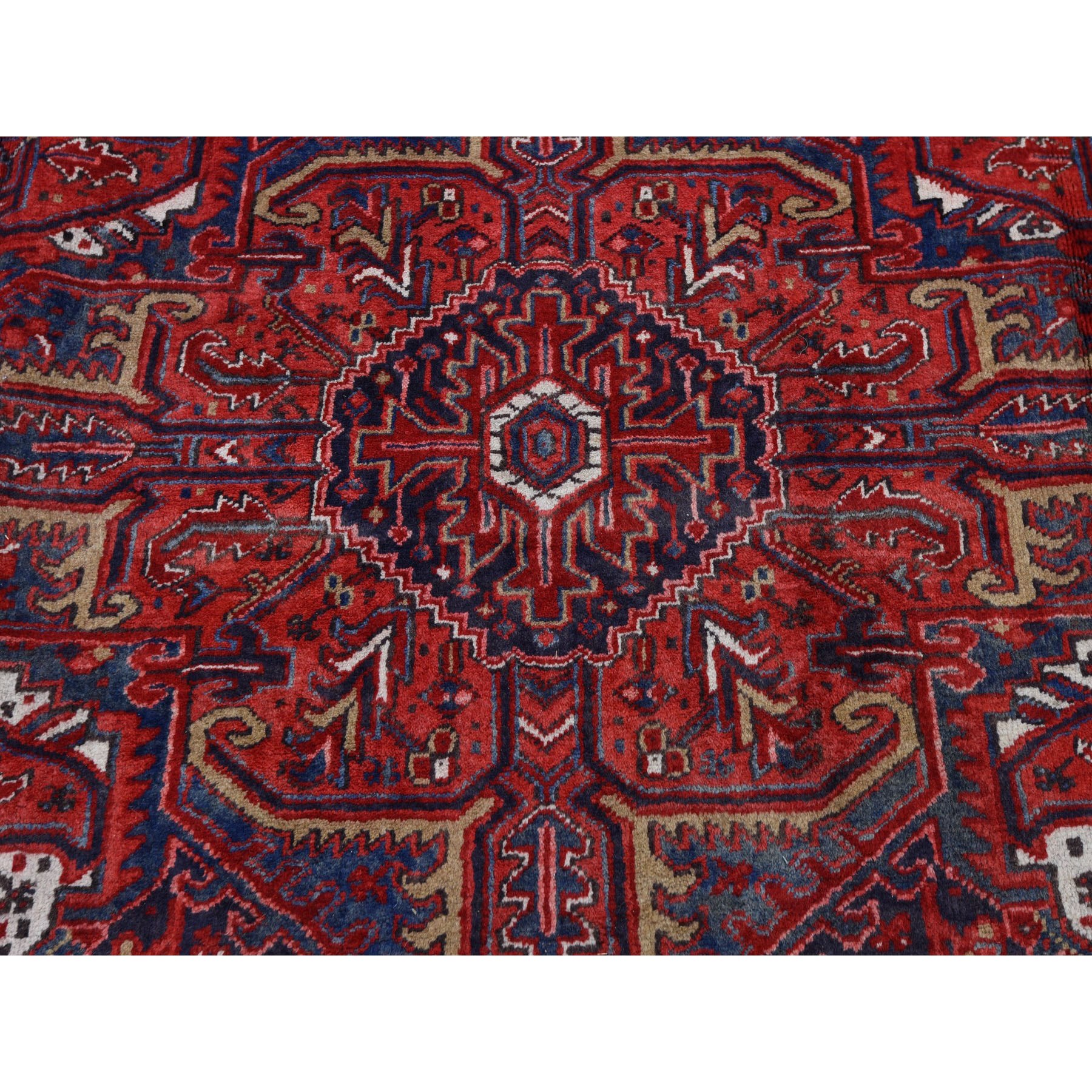 8-7 x11-6  Red Semi Antique Persian Heriz Geometric Design Thick and Plush Hand Knotted Oriental Rug 
