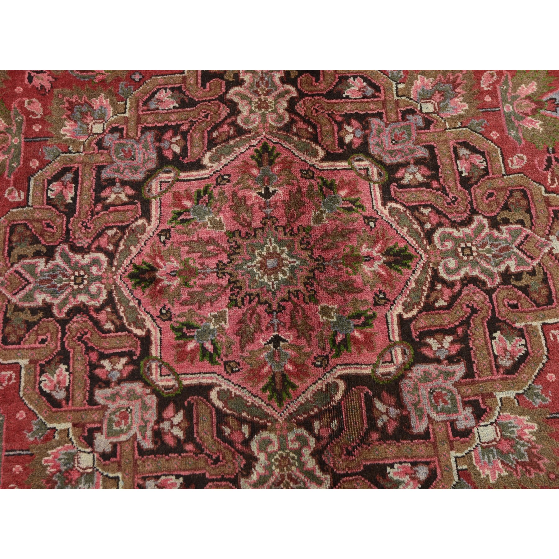 7-7 x11- Red Semi Antique Persian Heriz Geometric Design Thick and Plush Hand Knotted Oriental Rug 
