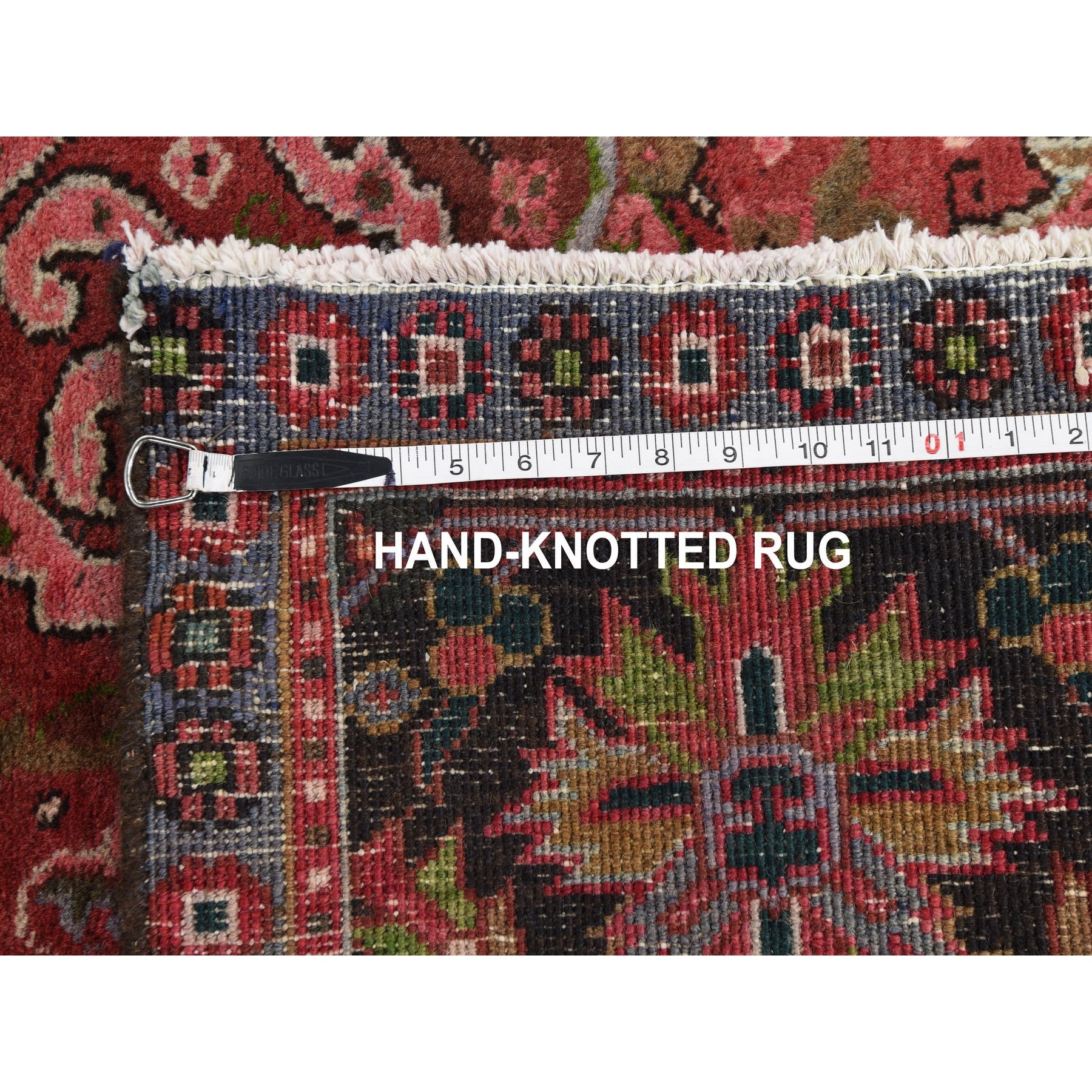 7-7 x11- Red Semi Antique Persian Heriz Geometric Design Thick and Plush Hand Knotted Oriental Rug 