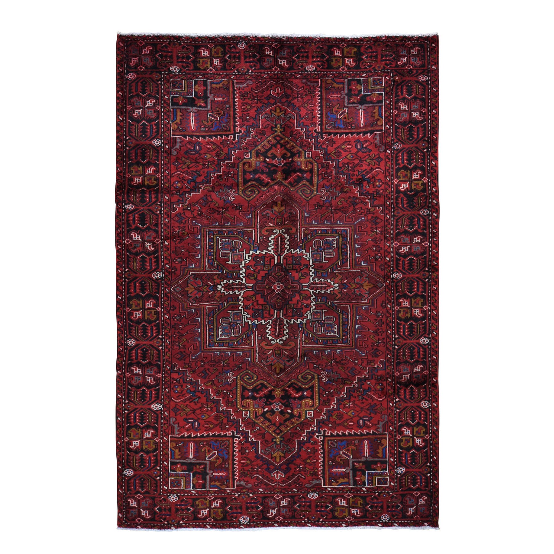 6'6"X9'5" Red Semi Antique Persian Heriz Geometric Design Thick And Plush Hand Knotted Oriental Rug moad8cb7