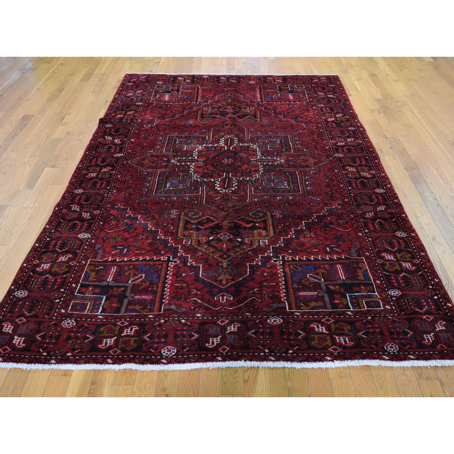 6-6 x9-5  Red Semi Antique Persian Heriz Geometric Design Thick and Plush Hand Knotted Oriental Rug 