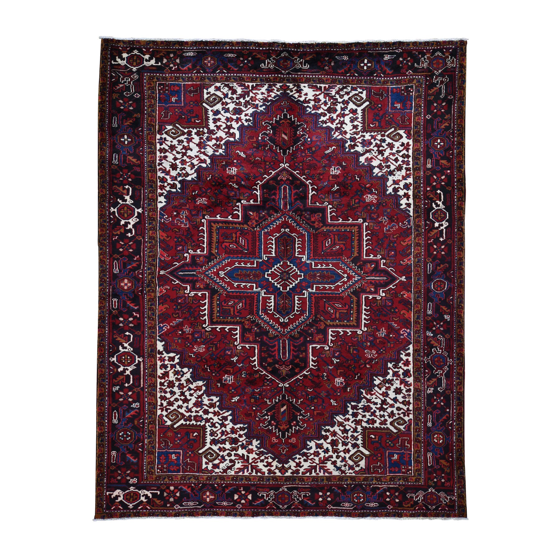 8'X10'10" Red Semi Antique Persian Heriz Geometric Design Thick And Plush Hand Knotted Oriental Rug moad8cb9