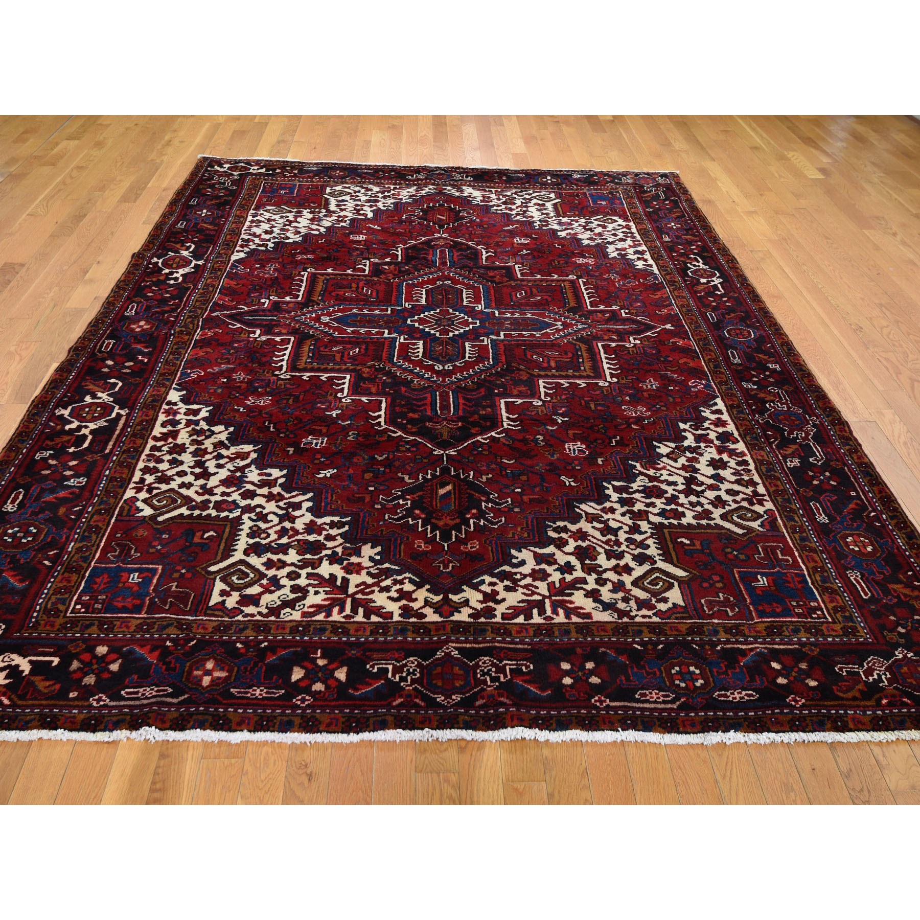 8-x10-10  Red Semi Antique Persian Heriz Geometric Design Thick and Plush Hand Knotted Oriental Rug 