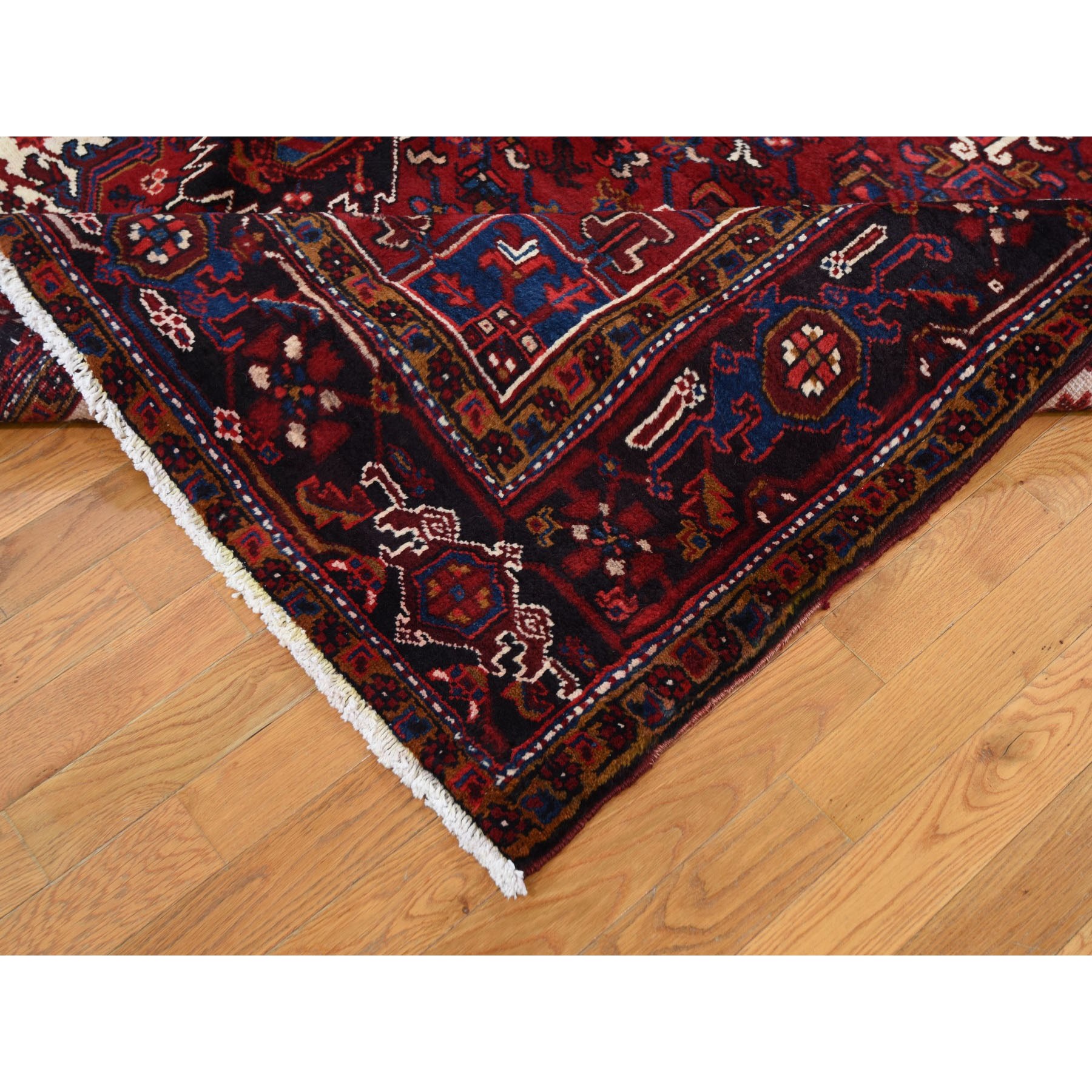 8-x10-10  Red Semi Antique Persian Heriz Geometric Design Thick and Plush Hand Knotted Oriental Rug 
