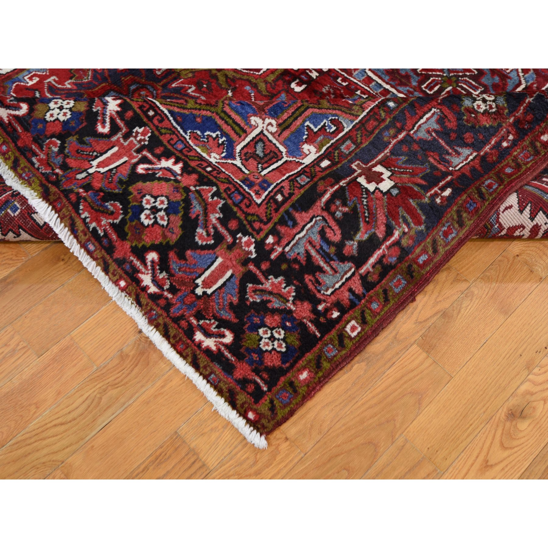 7-6 x10-6  Red Semi Antique Persian Heriz Geometric Design Thick and Plush Hand Knotted Oriental Rug 