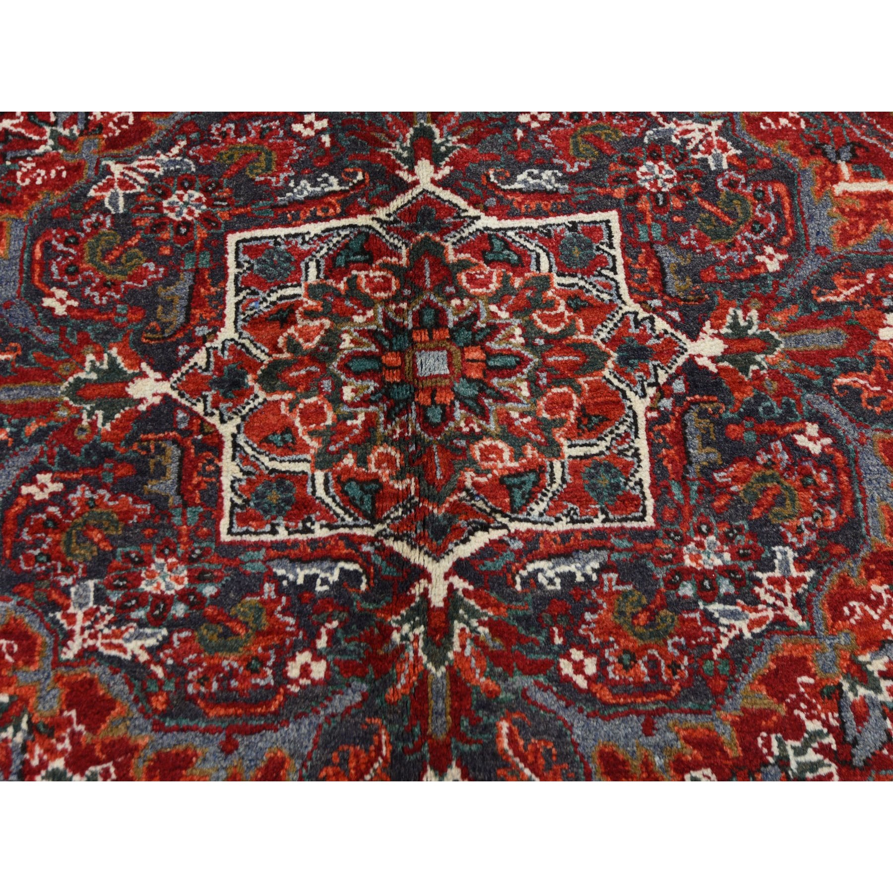 6-10 x9-8  Red Semi Antique Persian Heriz Flower Design Thick and Plush Hand Knotted Oriental Rug 