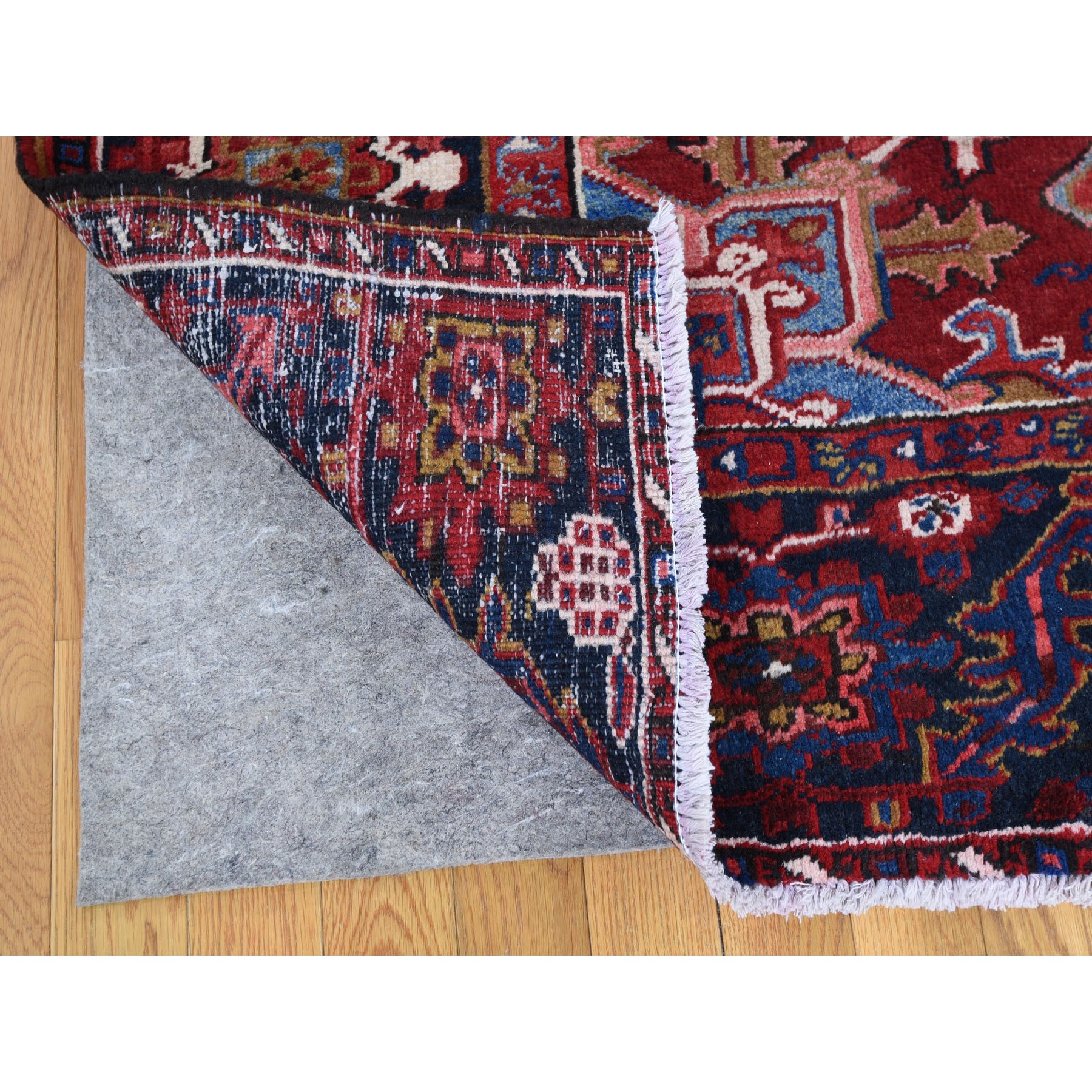 8-x10- Red Semi Antique Persian Heriz Geometric Design Thick and Plush Hand Knotted Oriental Rug 