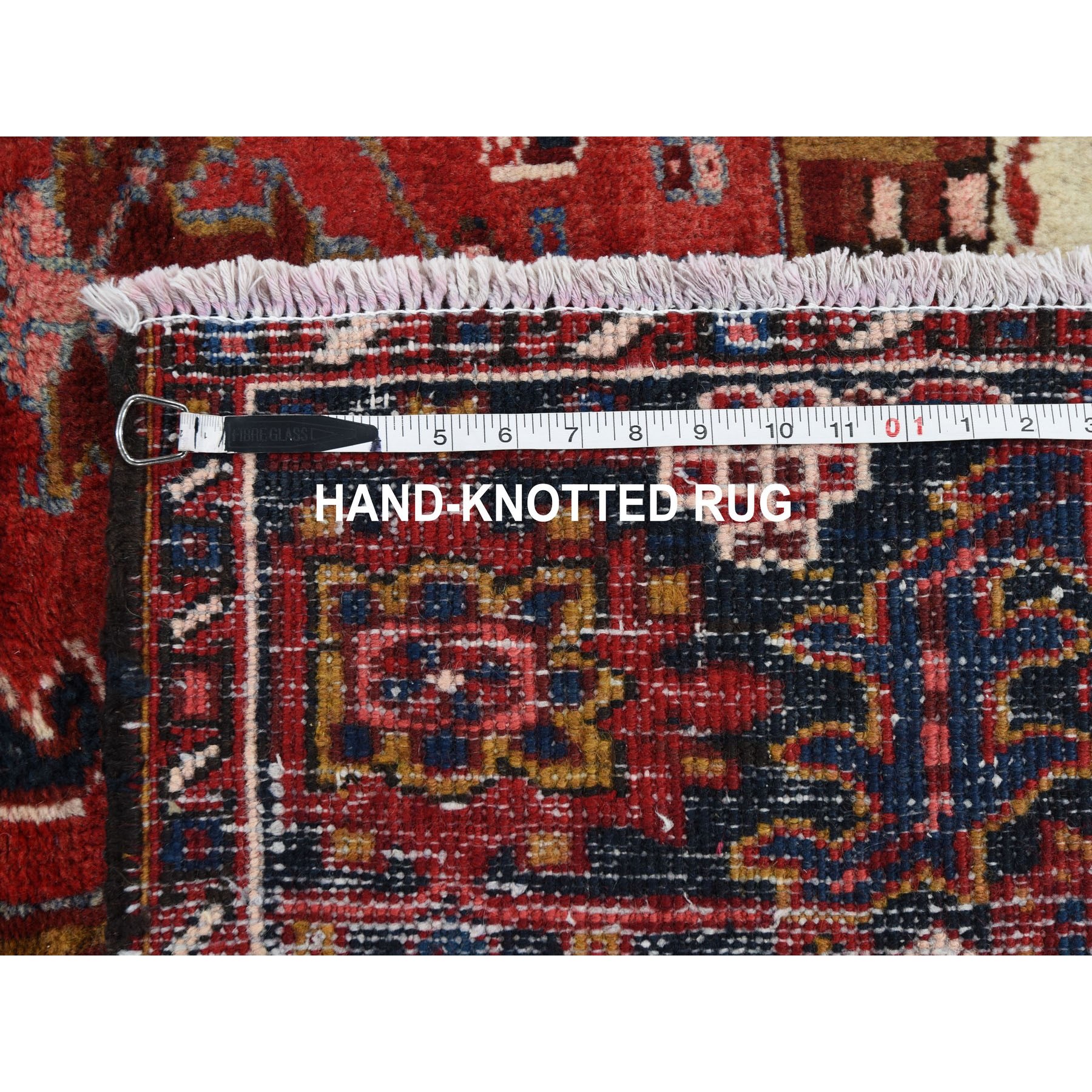 8-x10- Red Semi Antique Persian Heriz Geometric Design Thick and Plush Hand Knotted Oriental Rug 