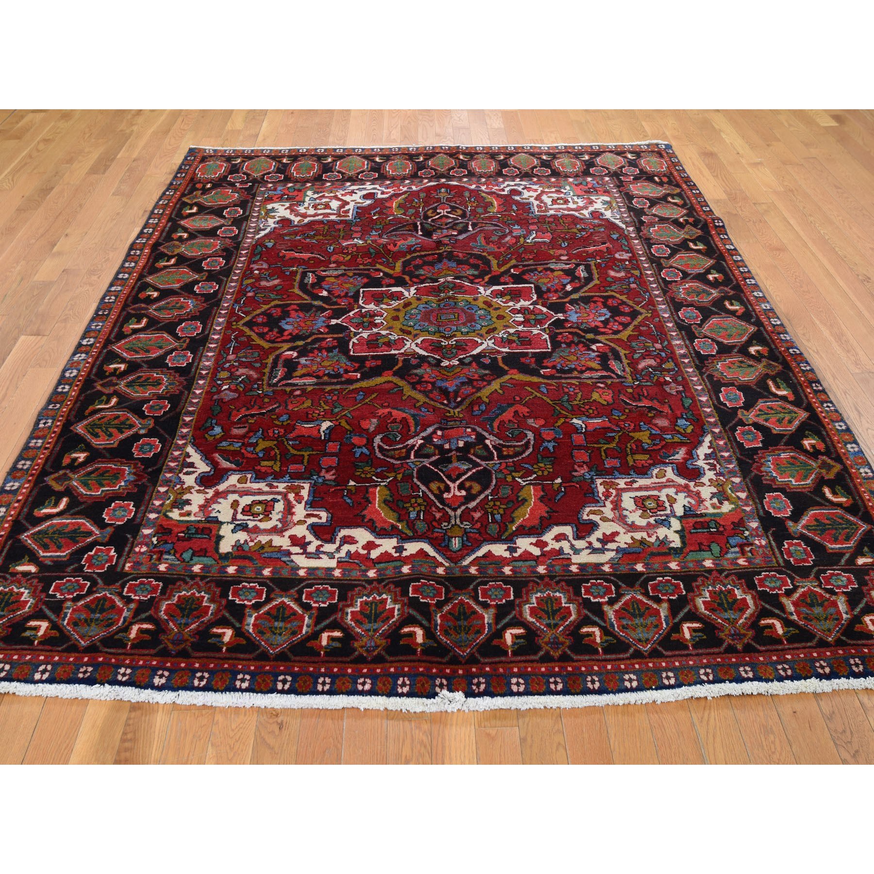 7-2 x10-3  Red Semi Antique Persian Heriz Flower Design Thick and Plush Hand Knotted Oriental Rug 