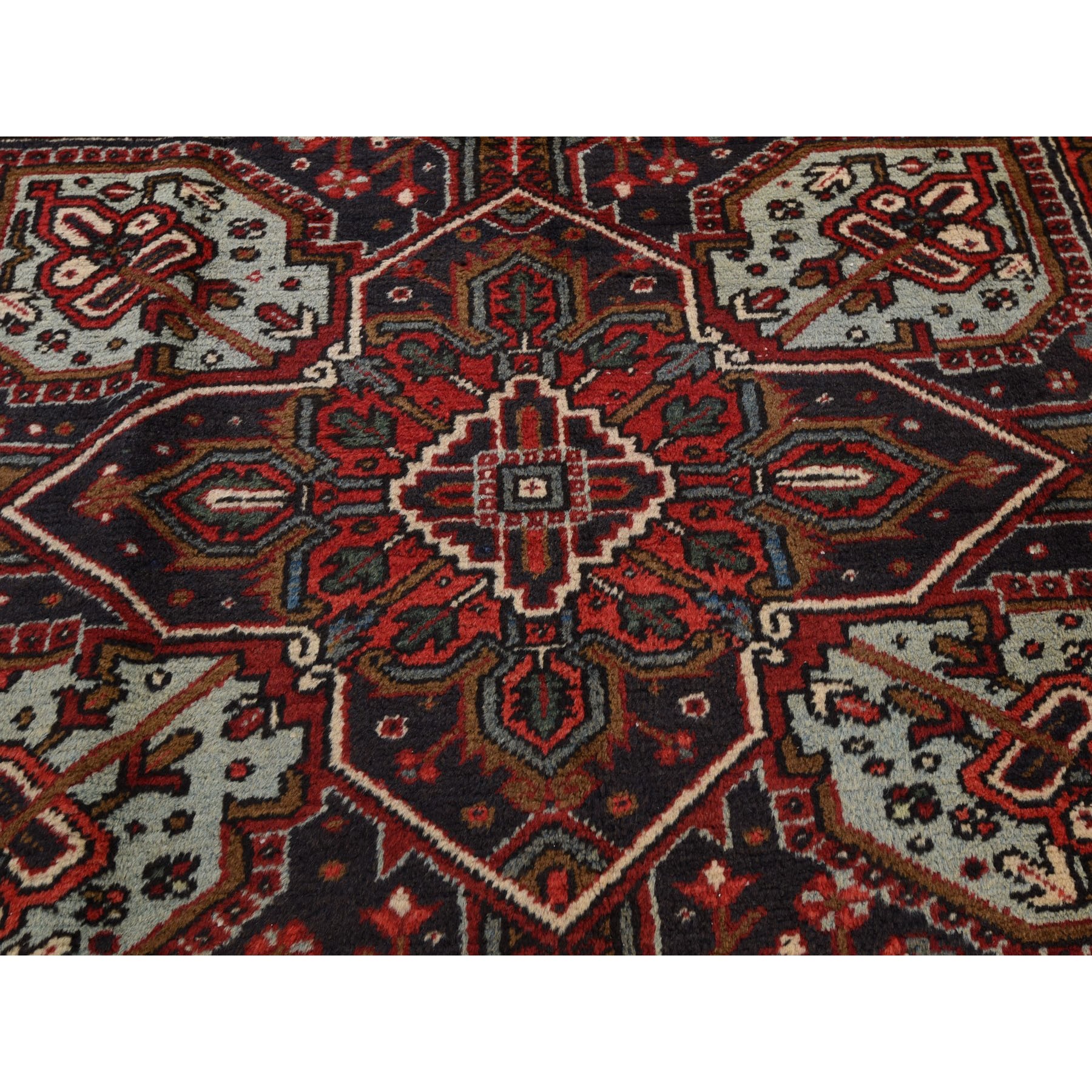 9-1 x11-7  Red Semi Antique Persian Heriz Geometric Design Thick and Plush Hand Knotted Oriental Rug 