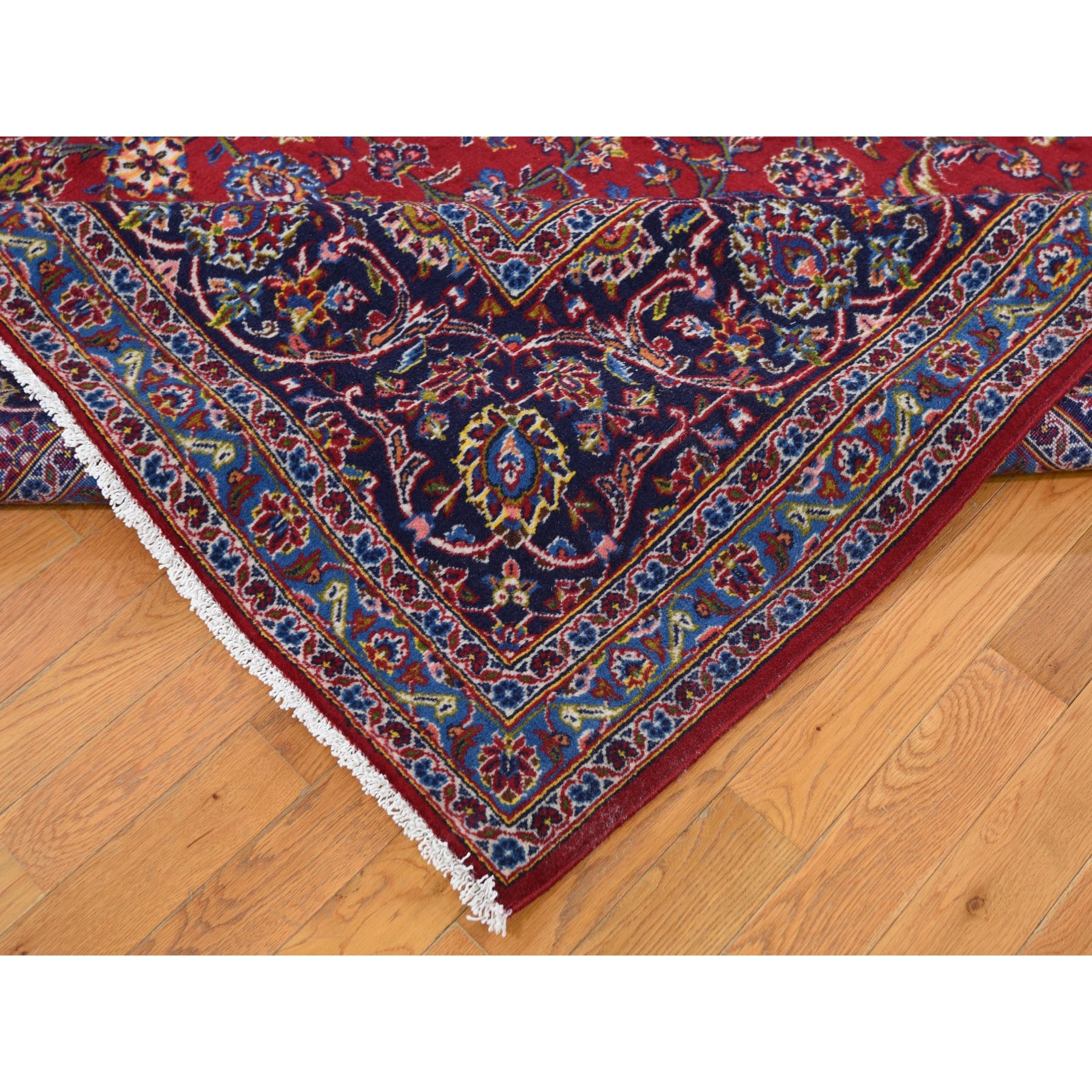 9-10 x13-4  Red Semi Antique Persian Kashan Full Pile Pure Wool Hand Knotted Oriental Rug 