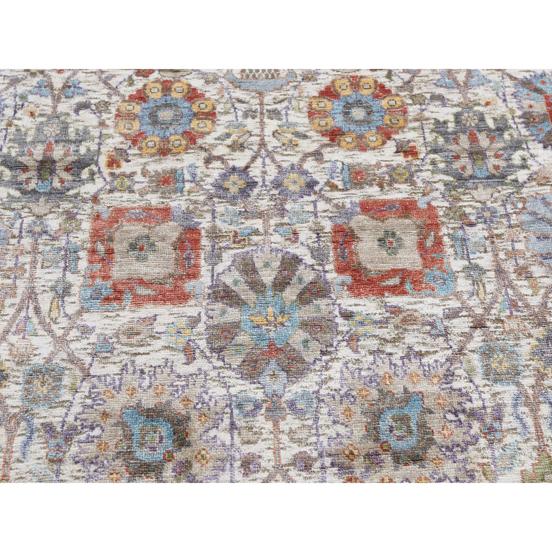 5-1 x7-1  Ivory Silk With Textured Wool Tabriz Hand Knotted Oriental Rug 