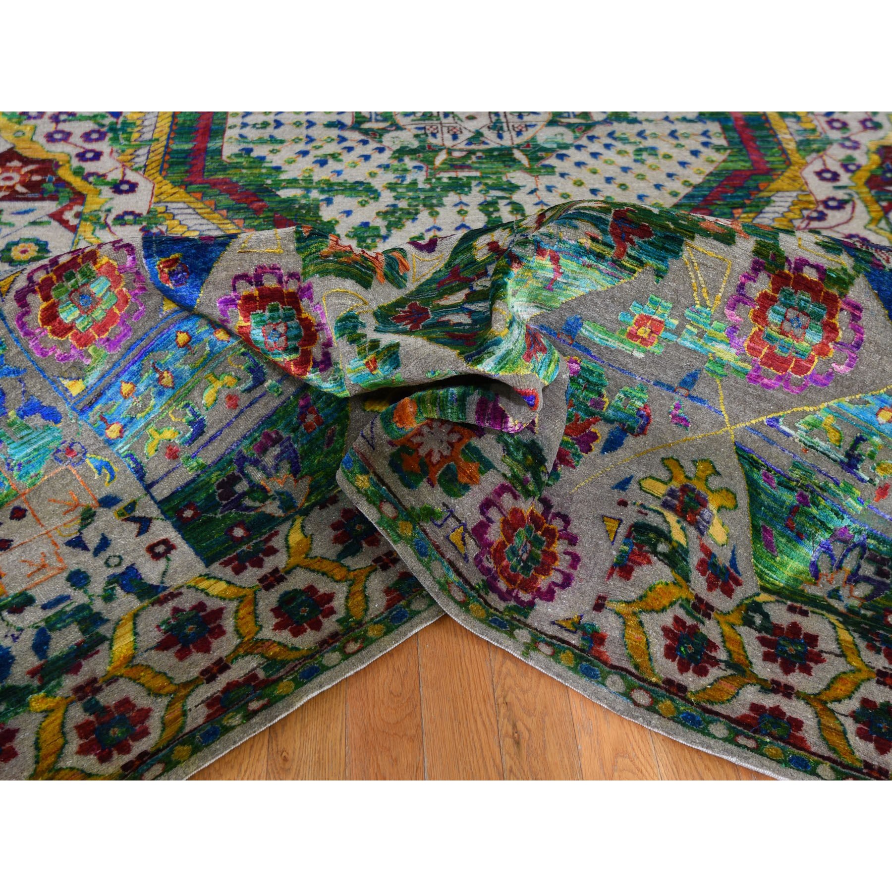 8-10 x12-1  Colorful Sari Silk Mamluk Design Hand Knotted Oriental Rug 
