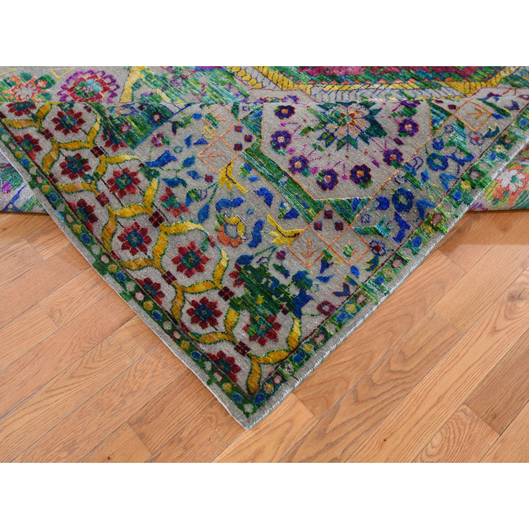 8-10 x12-1  Colorful Sari Silk Mamluk Design Hand Knotted Oriental Rug 
