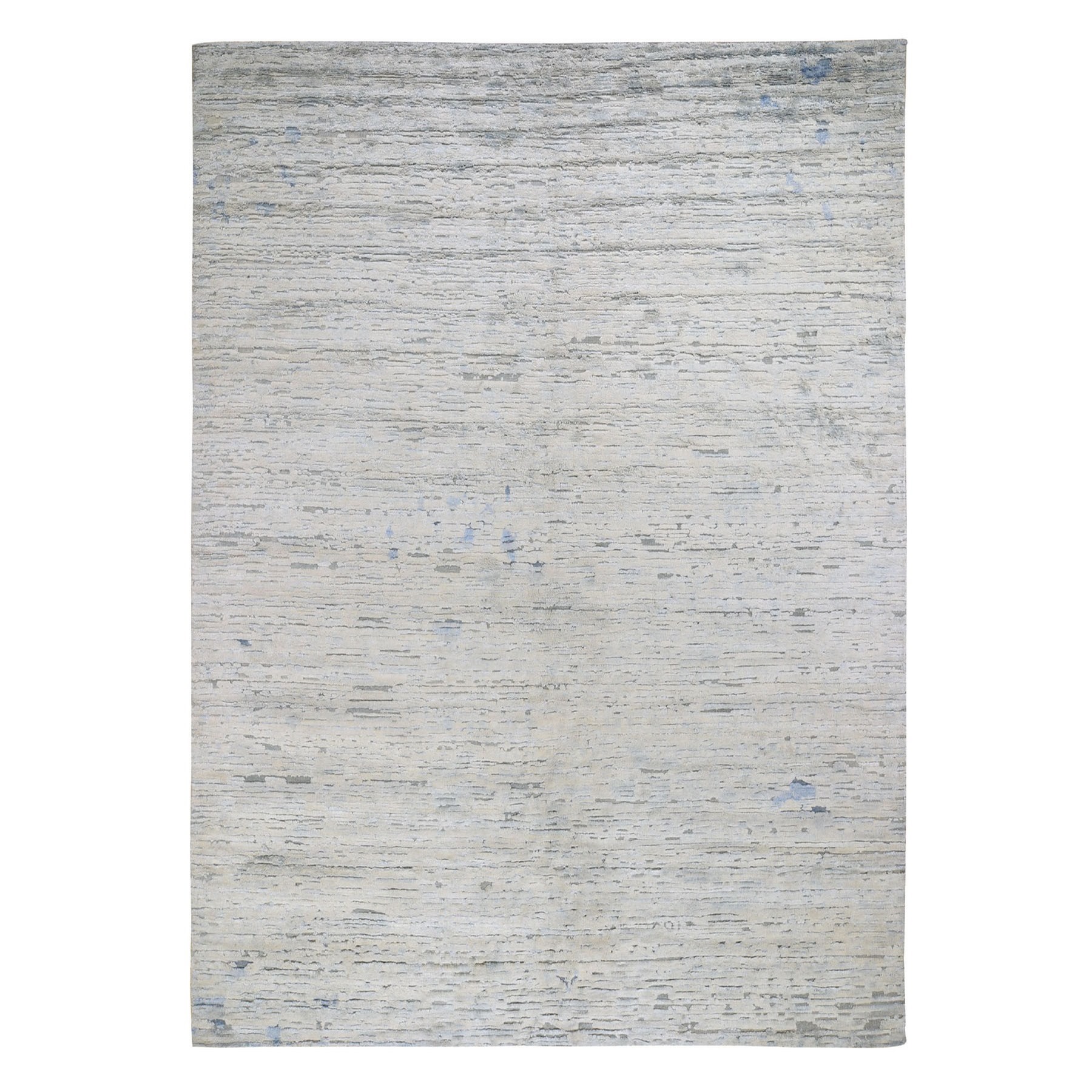 9-x12- Ivory Pure Silk With Textured Wool Fluffy Collection Hand Knotted Oriental Rug 