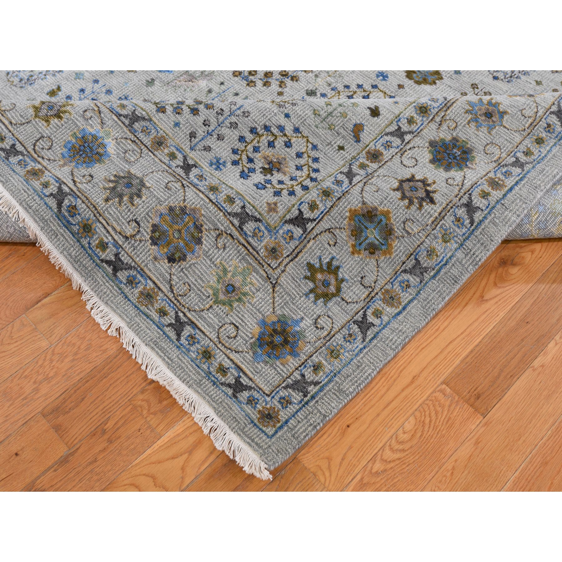9-2 x12-1  Gray All Over Ornamental Design Silk With Textured Wool Hand Knotted Oriental Rug 