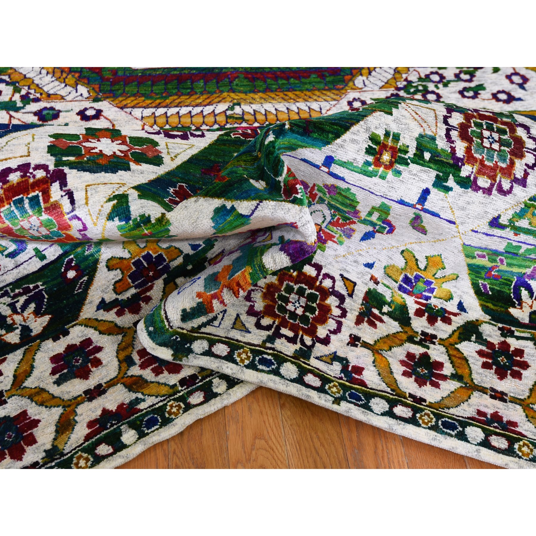 9-x12-1  Colorful Sari Silk Mamluk Design Hand Knotted Oriental Rug 