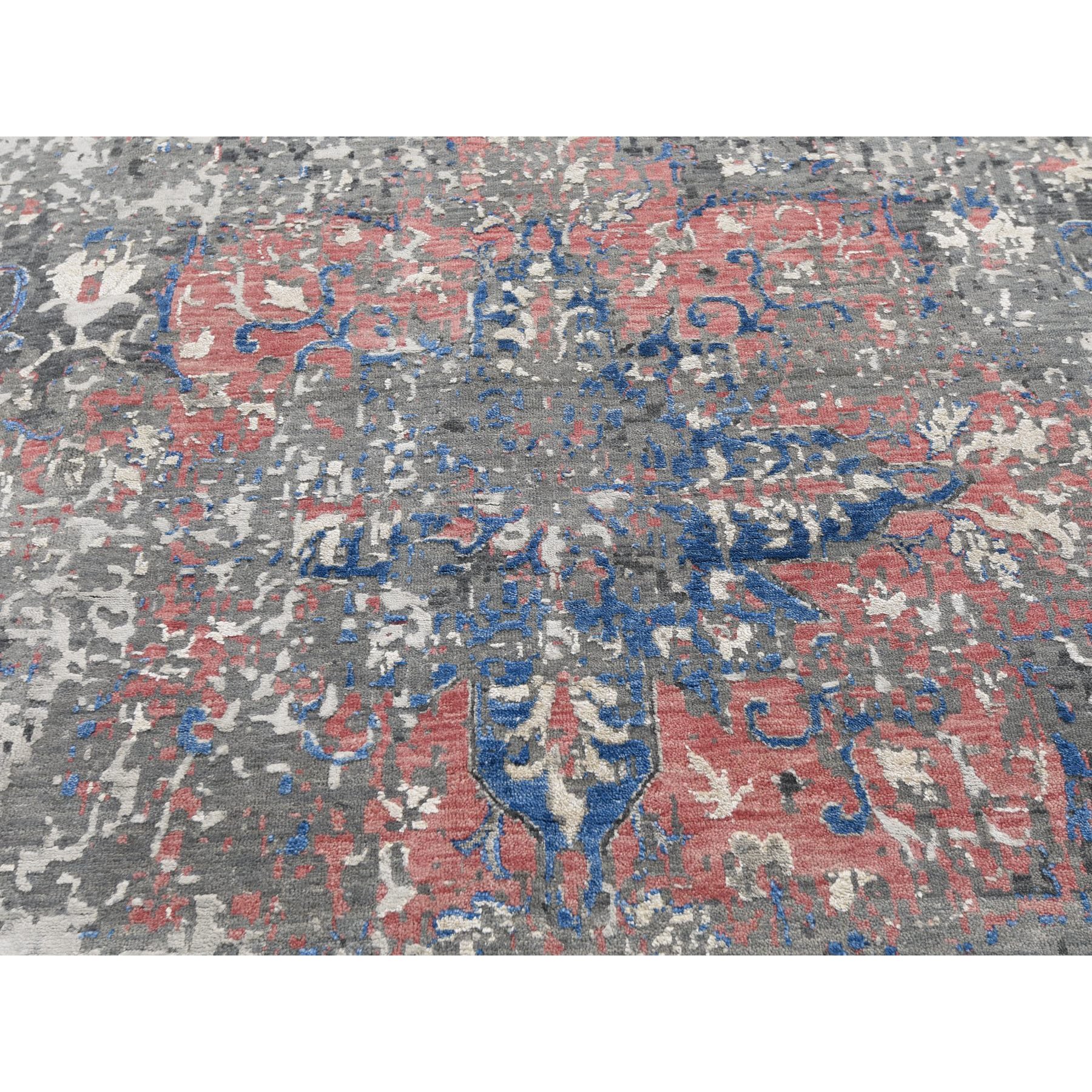 9-2 x12- Gray Wool And Silk Broken Persian Design Hand Knotted Oriental Rug 