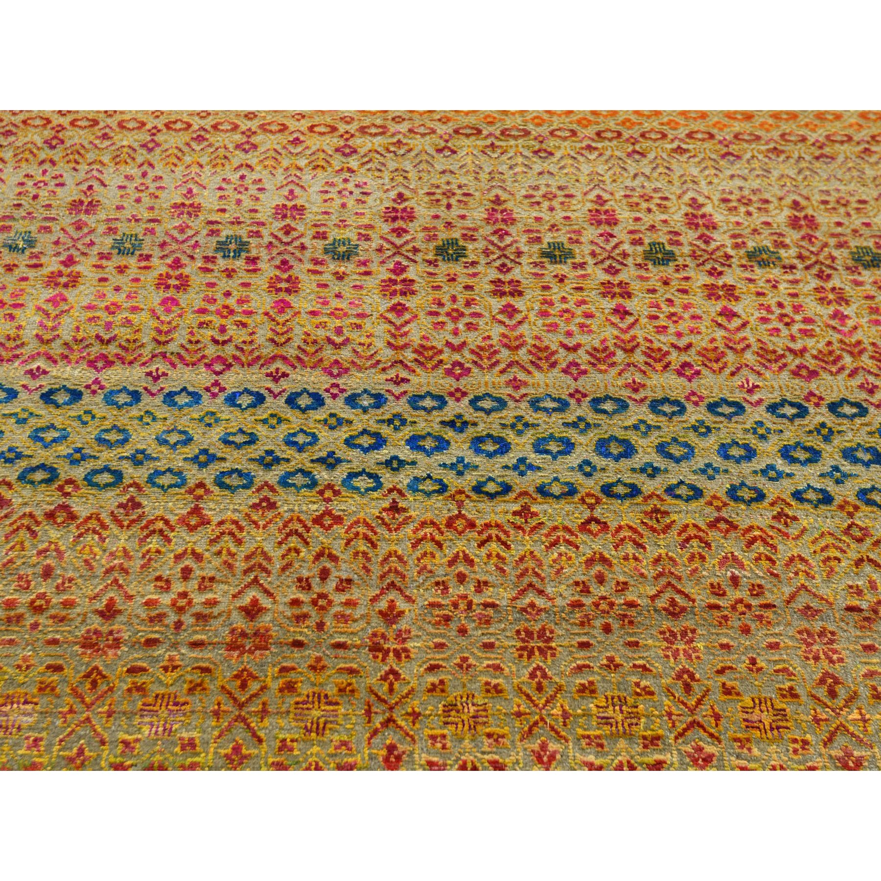 8-10 x12- Colorful Grass Design Sari Silk Textured Wool Modern Hand Knotted Oriental Rug 
