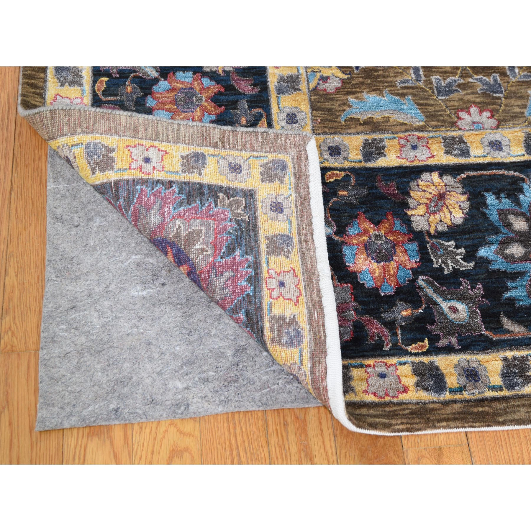 8-10 x12- Brown Silk With Textured Wool Persian Design Hand Knotted Oriental Rug 