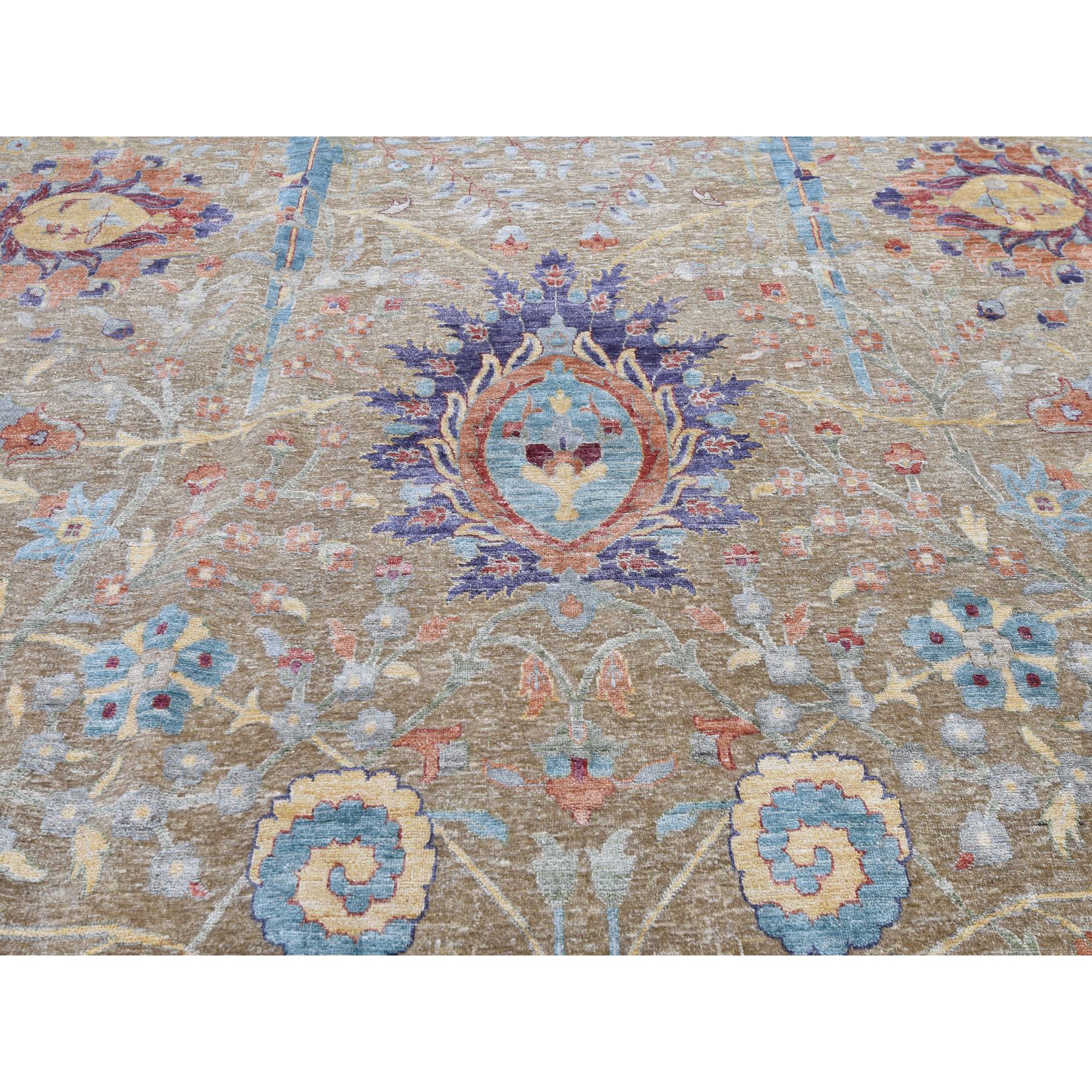 12-4-x12-4  Square Hand Knotted Sickle Leaf Design Silk With Textured Wool Oriental Rug 