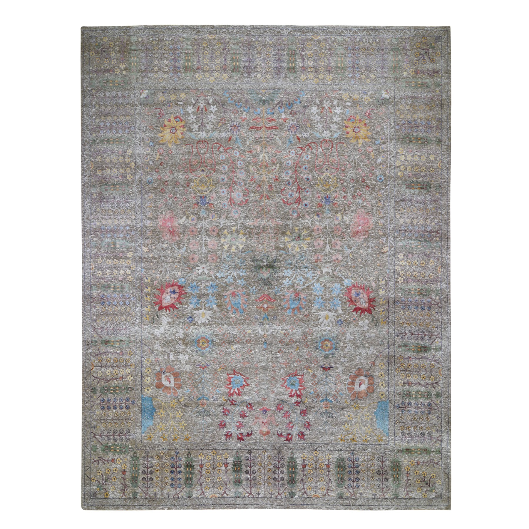 12'X14'10" Oversized Honey Brown Silk With Textured Wool Vaze Design Hand Knotted Oriental Rug moad8c7a