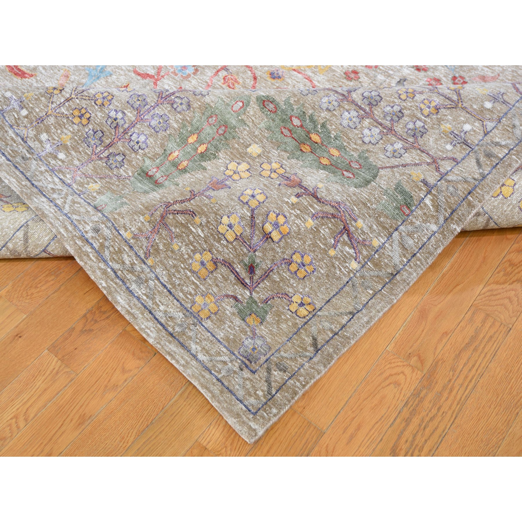 12-x14-10  Oversized Honey Brown Silk With Textured wool vaze Design Hand Knotted Oriental Rug 