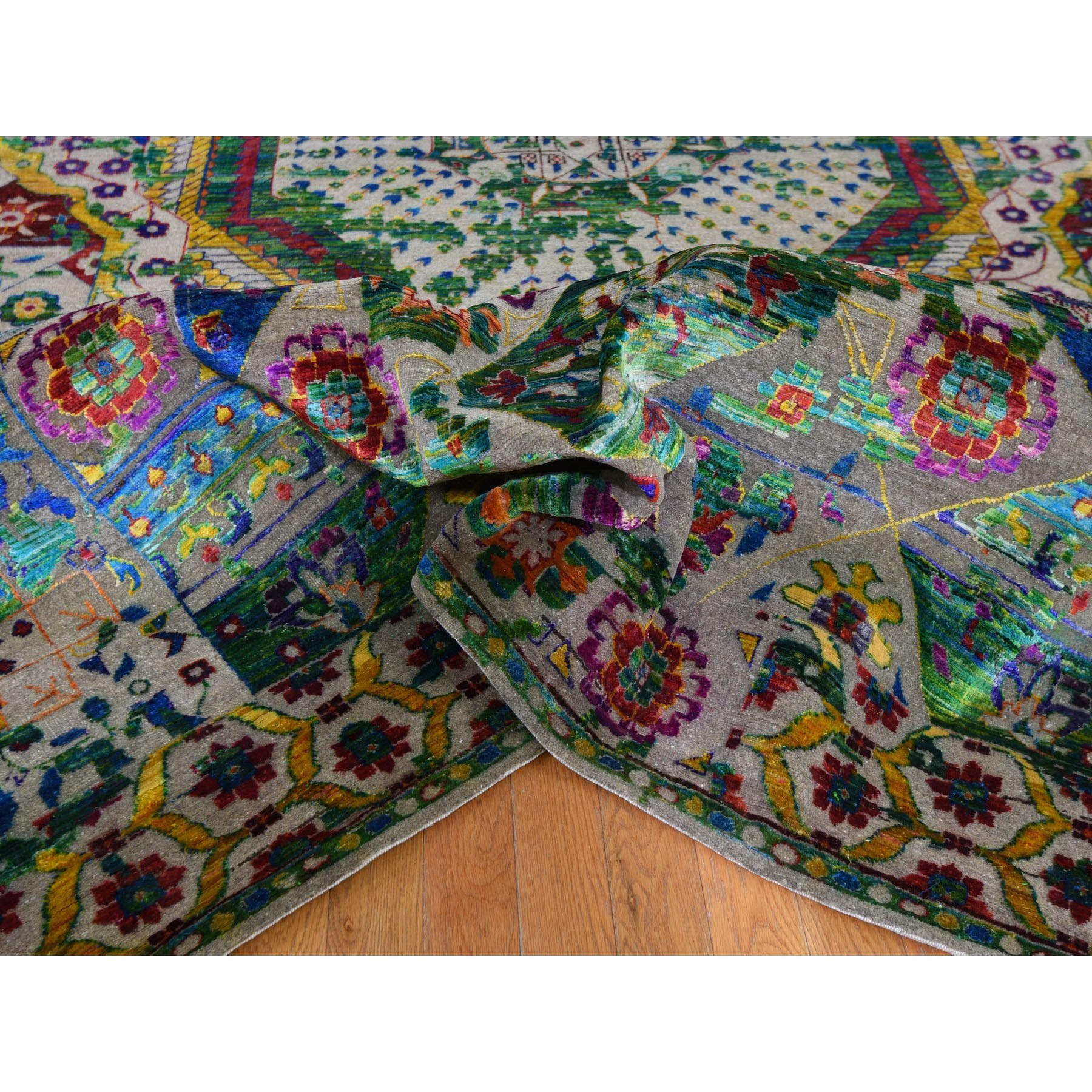 9-x12-1   Colorful Sari Silk Mamluk Design Hand Knotted Oriental Rug 