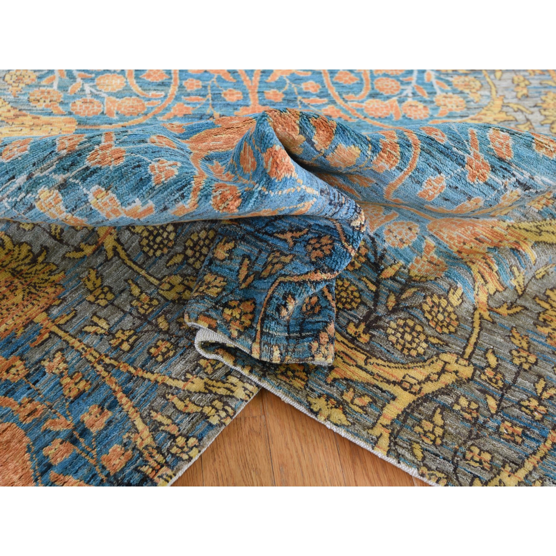 5-5 x7-9  Blue Art Silk With Transitional Persian Design Hand Knotted Oriental Rug 