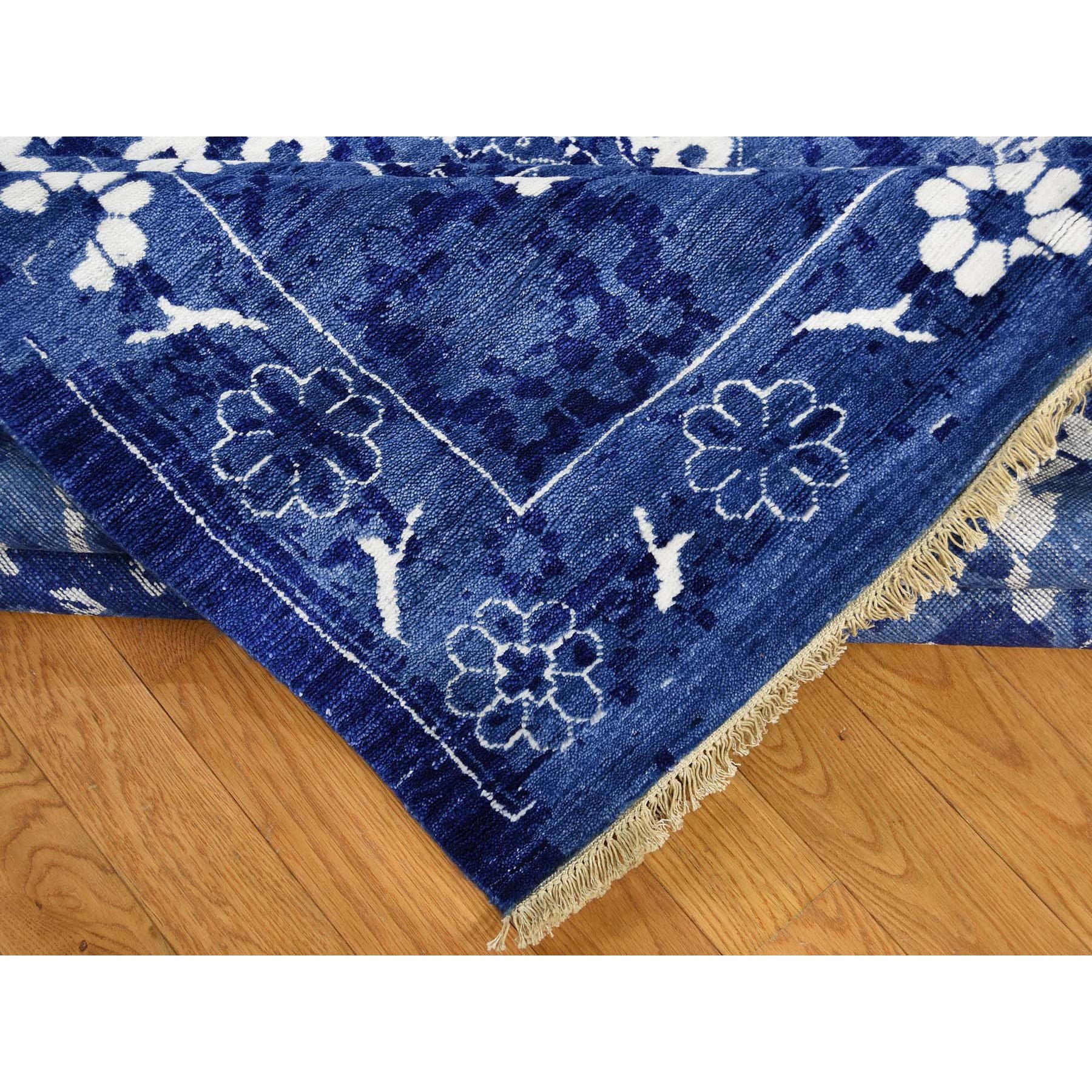 9-1 x12-1  Blue Wool And Silk Tone On Tone Tabriz Oriental Hand Knotted Rug 