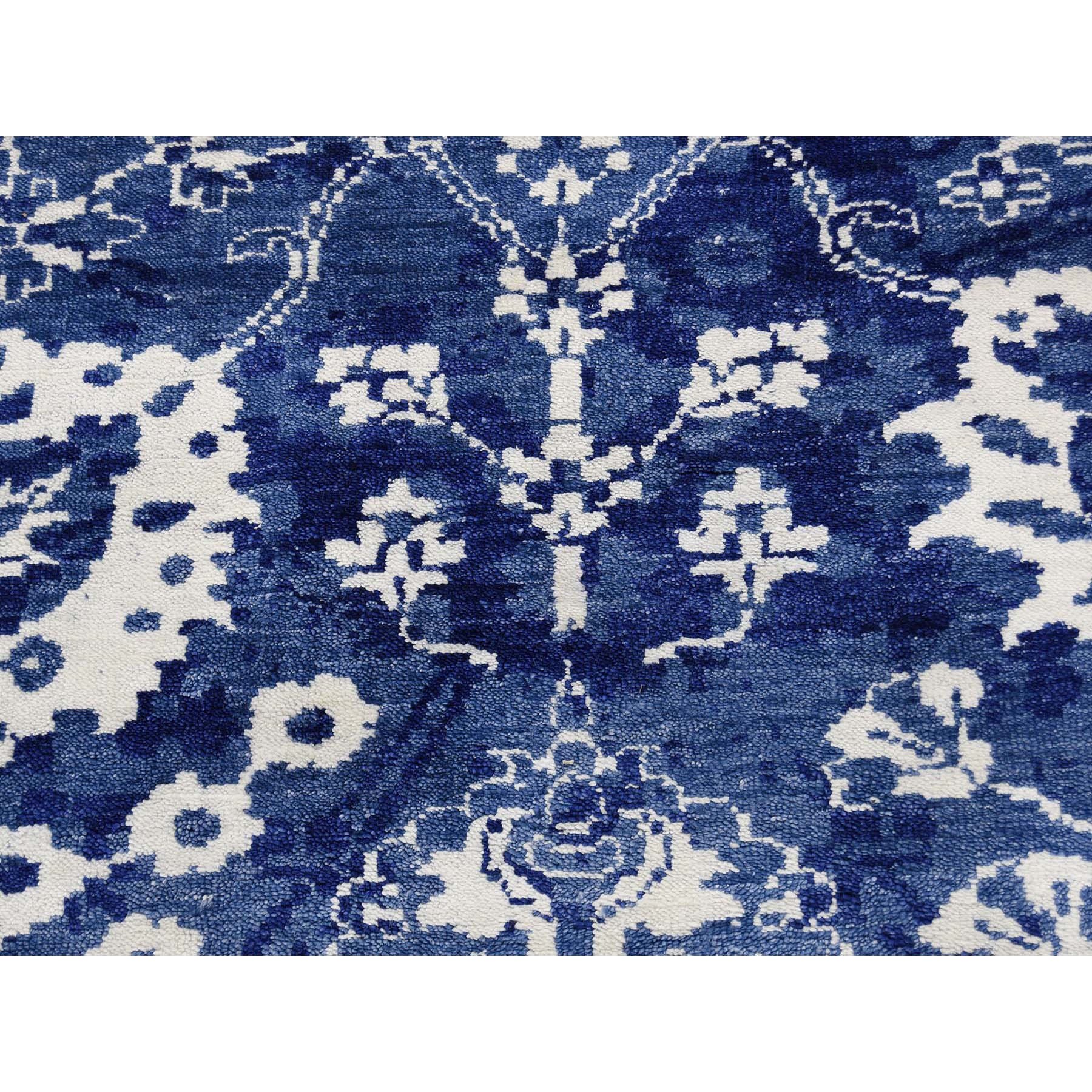 8-x10-2  Blue Wool And Silk Tone On Tone Tabriz Oriental Hand Knotted Rug 