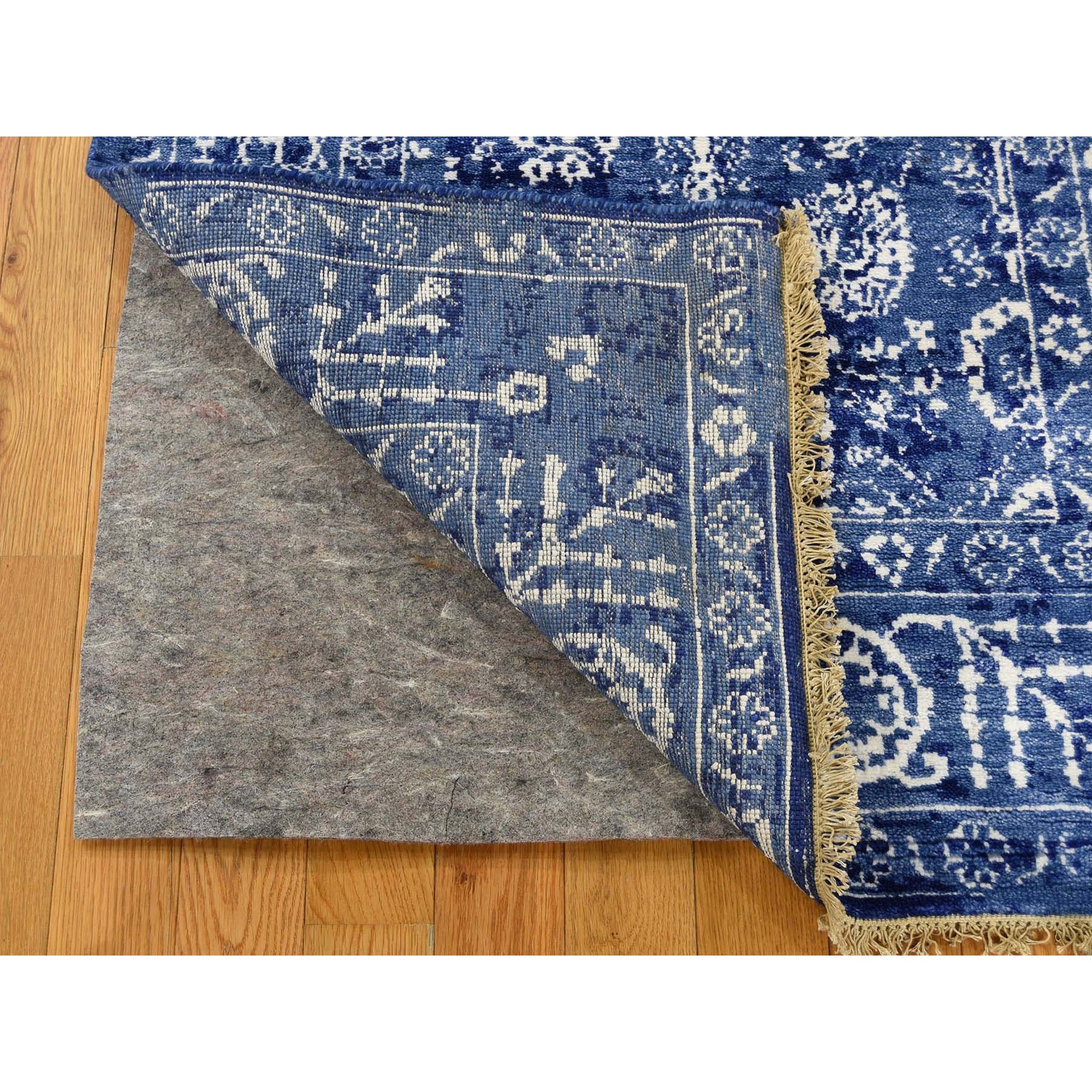 3-1 x5- Blue Wool and Silk Tone On Tone Tabriz Hand Knotted Oriental Rug 