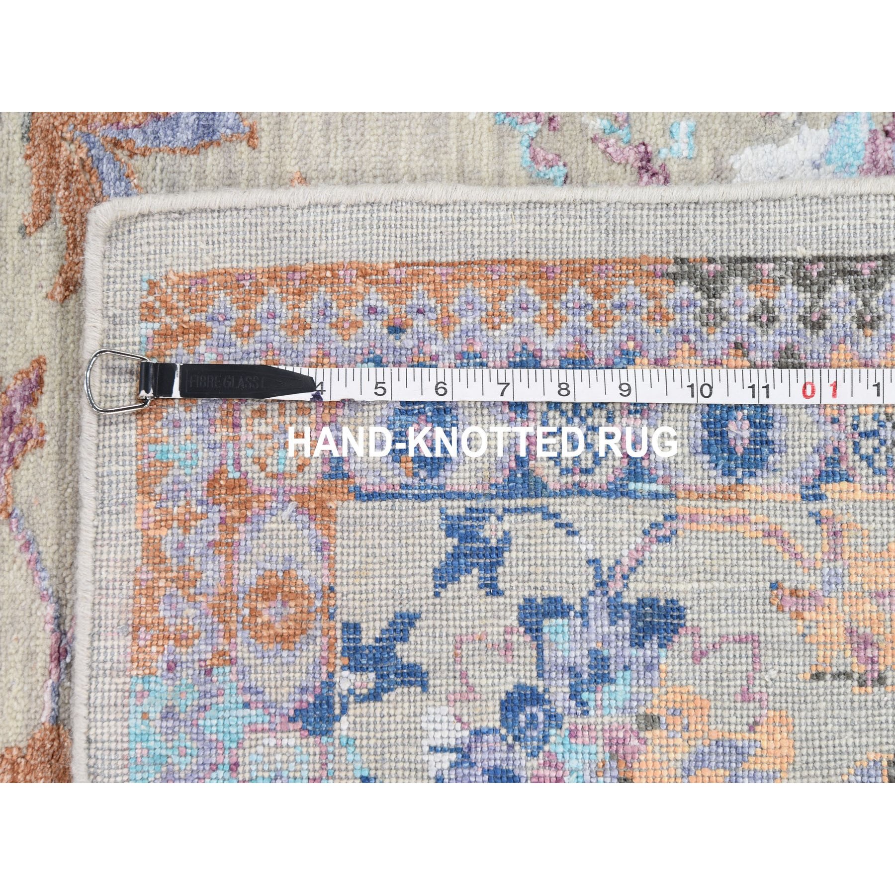 8-x10- Ivory Erased Wool And Silk Tabriz Design Hand-Knotted Oriental Rug 