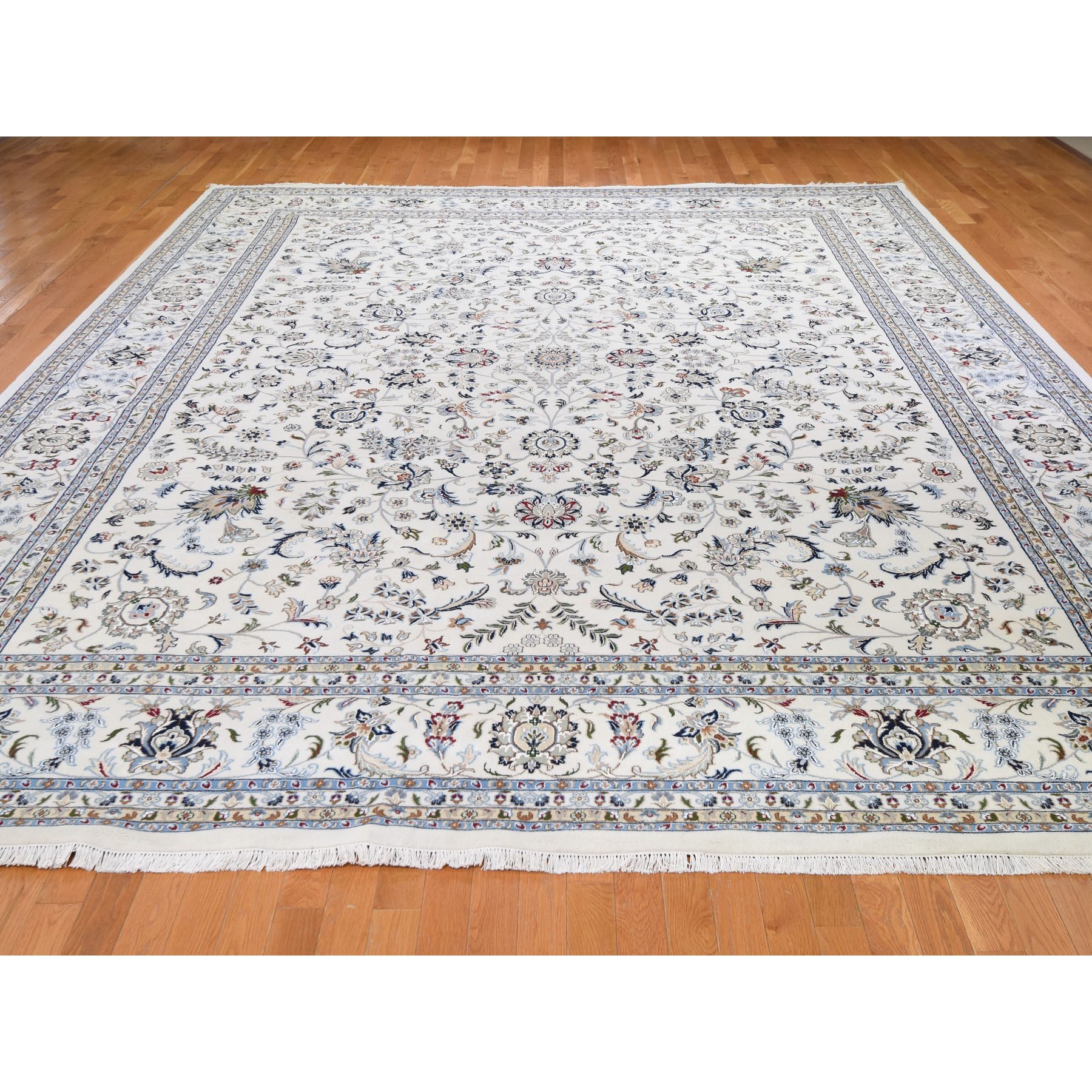 11-8 x15- Oversized Ivory Nain Wool And Silk All Over Design 250 KPSI Hand Knotted Oriental Rug 