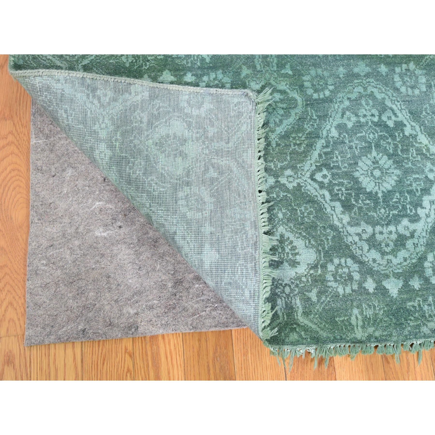 8-x10-1  Teal Green Overdyed Wool And Silk Hand Knotted Oriental Rug 