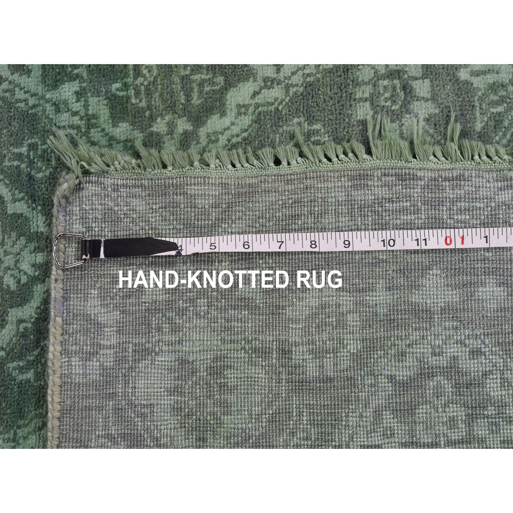 8-x10-1  Teal Green Overdyed Wool And Silk Hand Knotted Oriental Rug 