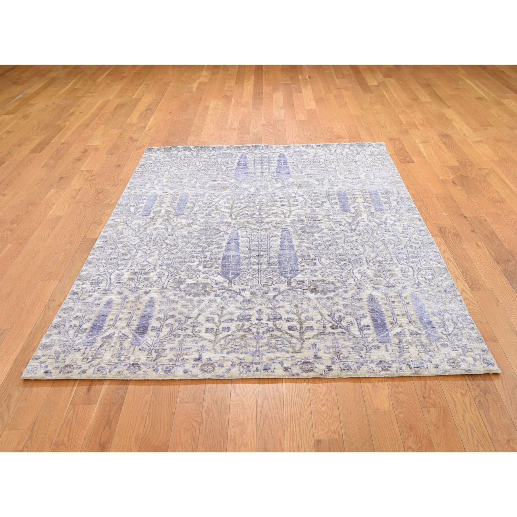 5-x6-10- Willow And Cypress Tree Design Silk With Textured Wool Hand Knotted Oriental Rug 