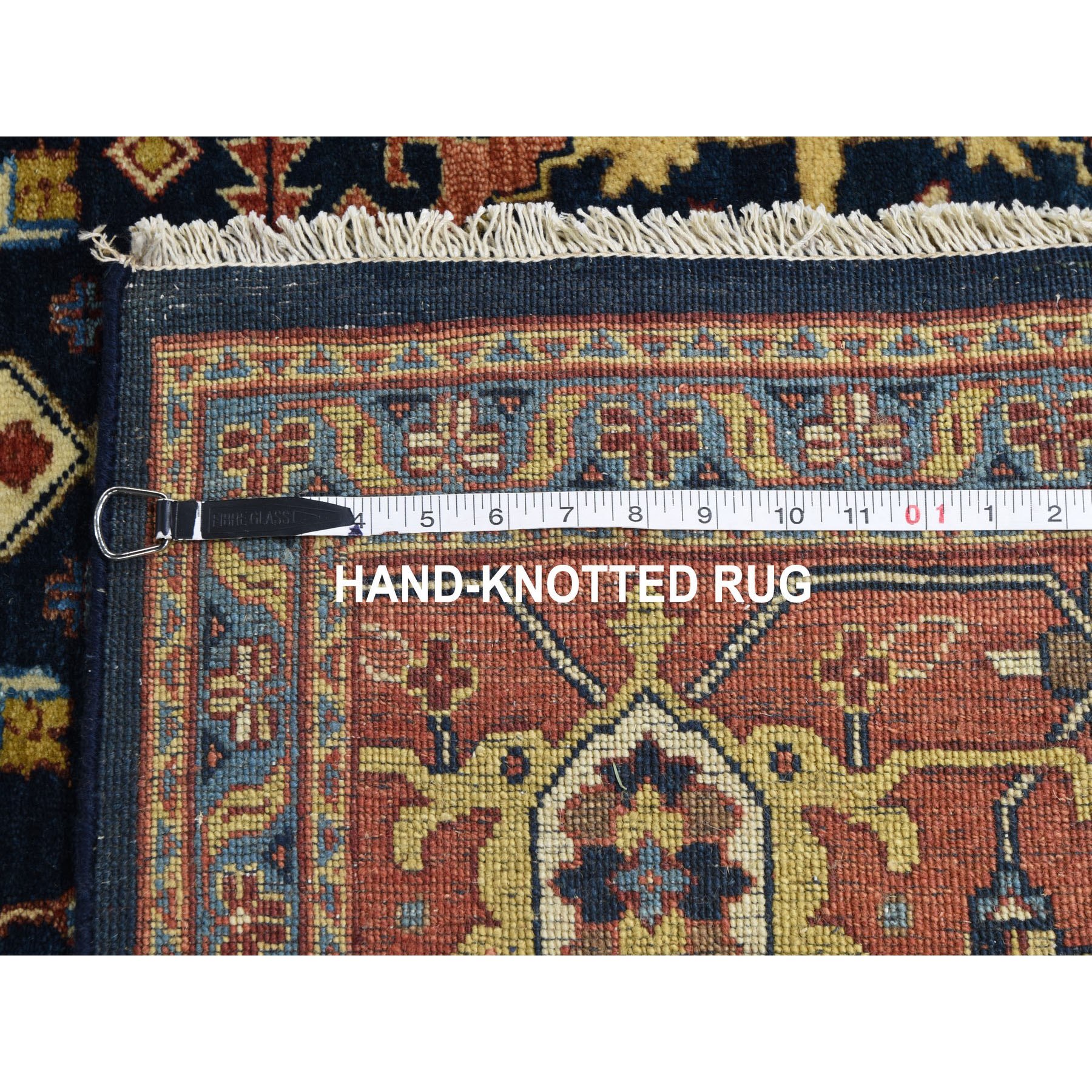10-1 x14-1  Navy Blue Antiqued Heriz Re-Creation Karajeh Pure Wool Some Wear Hand Knotted Oriental Rug 