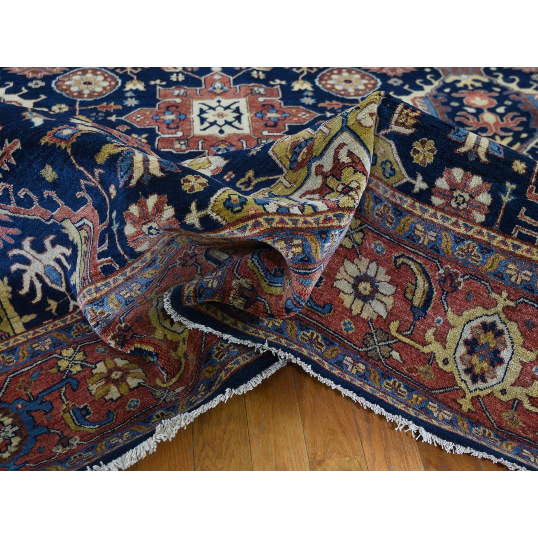 9-x12-2  Navy Blue Antiqued Heriz Re-Creation Pure Wool Hand Knotted Oriental Rug 