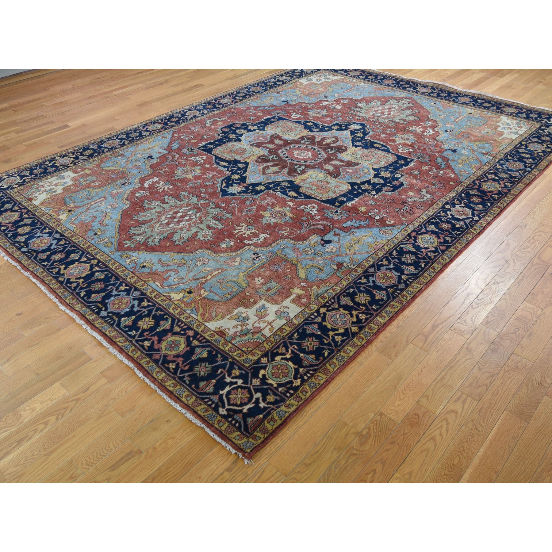 8-10 x12-3  Antiqued Heriz Re-creation Pure Wool Hand Knotted Oriental Rug 