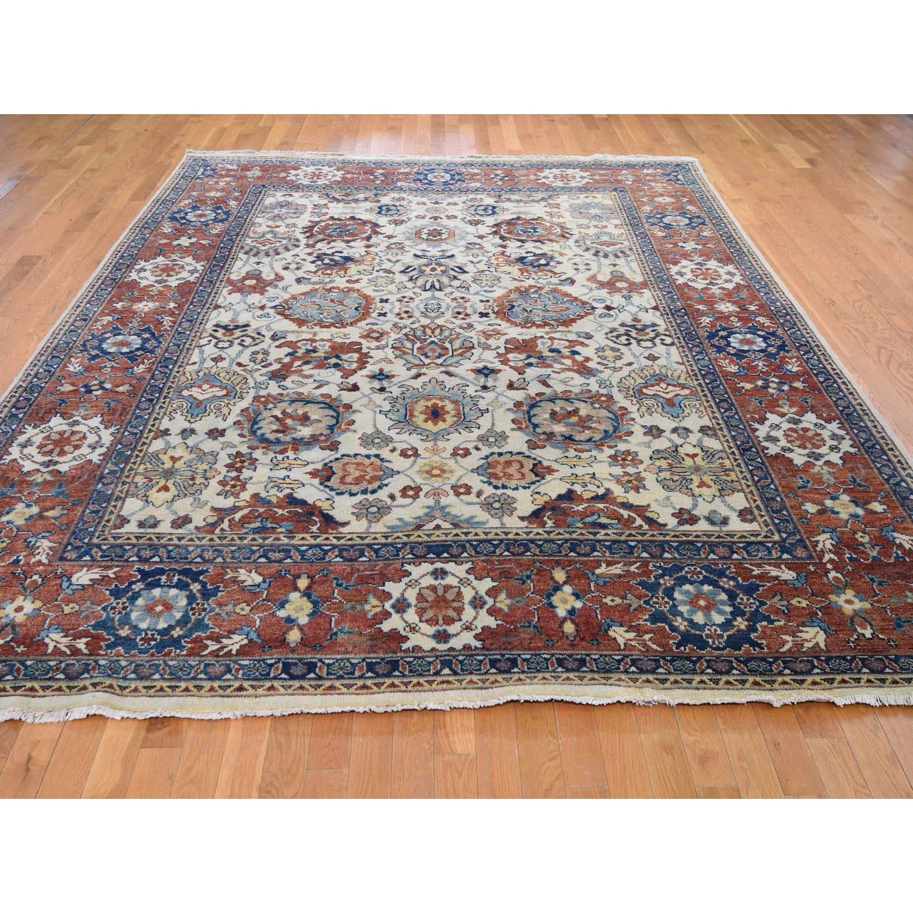 9-x11-10  Ivory All Over Design Heriz Revival Hand Knotted Pure Wool Oriental Rug 