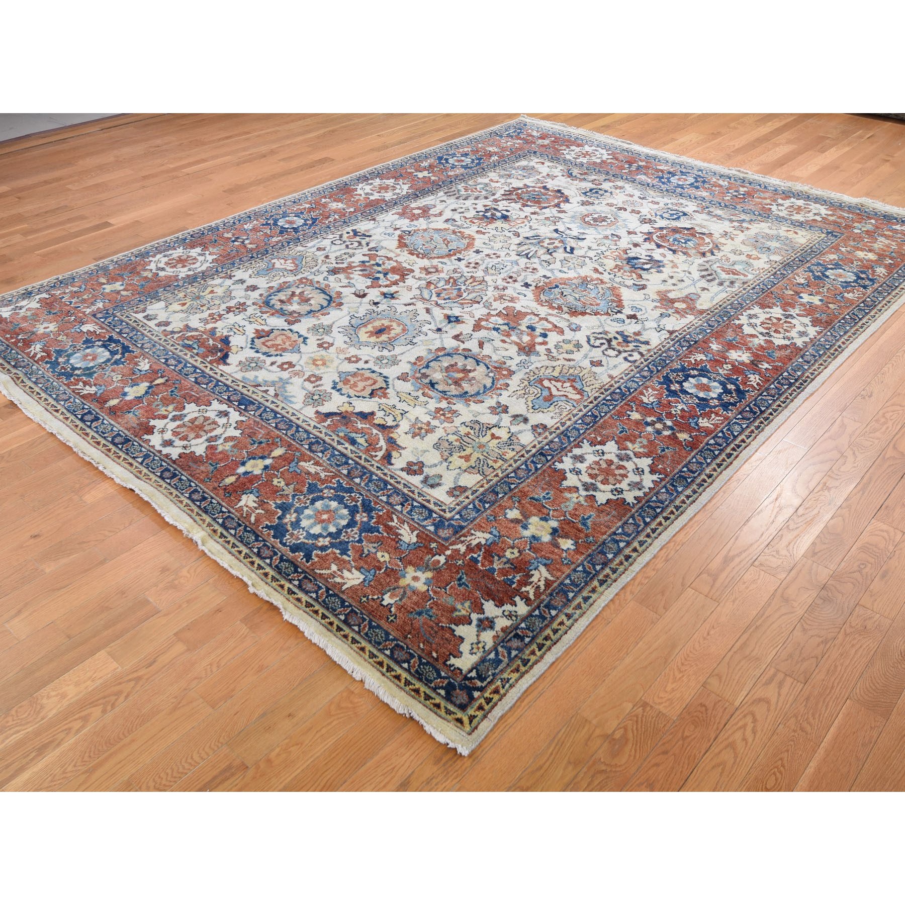 9-x11-10  Ivory All Over Design Heriz Revival Hand Knotted Pure Wool Oriental Rug 