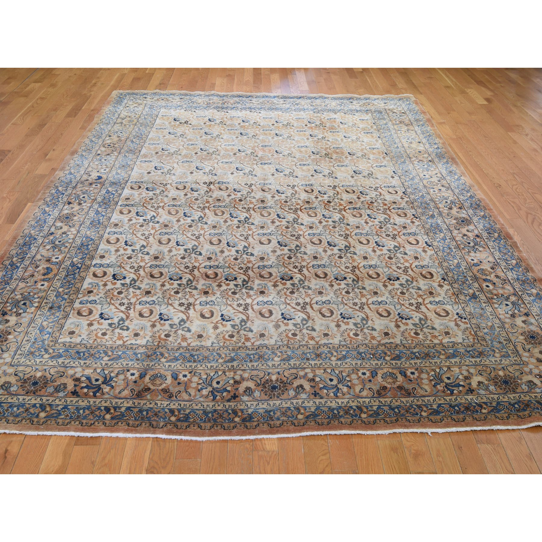 8-6 x12- Antique Persian Mashad With Abrush Full Pile Hand Knotted Oriental Rug 