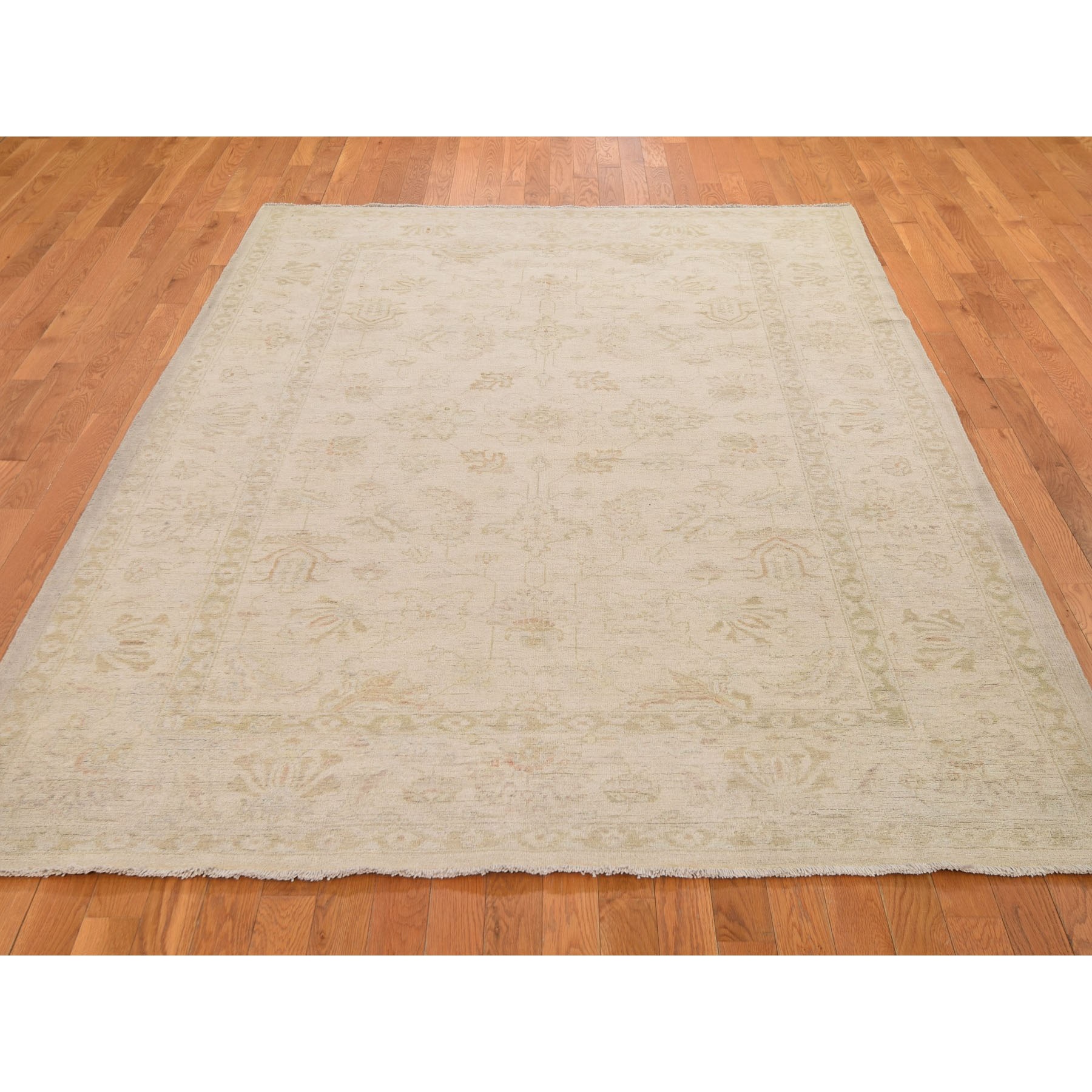 6-4 x8-9  White Wash Peshawar Mahal Hand Knotted Pure Wool Oriental Rug 
