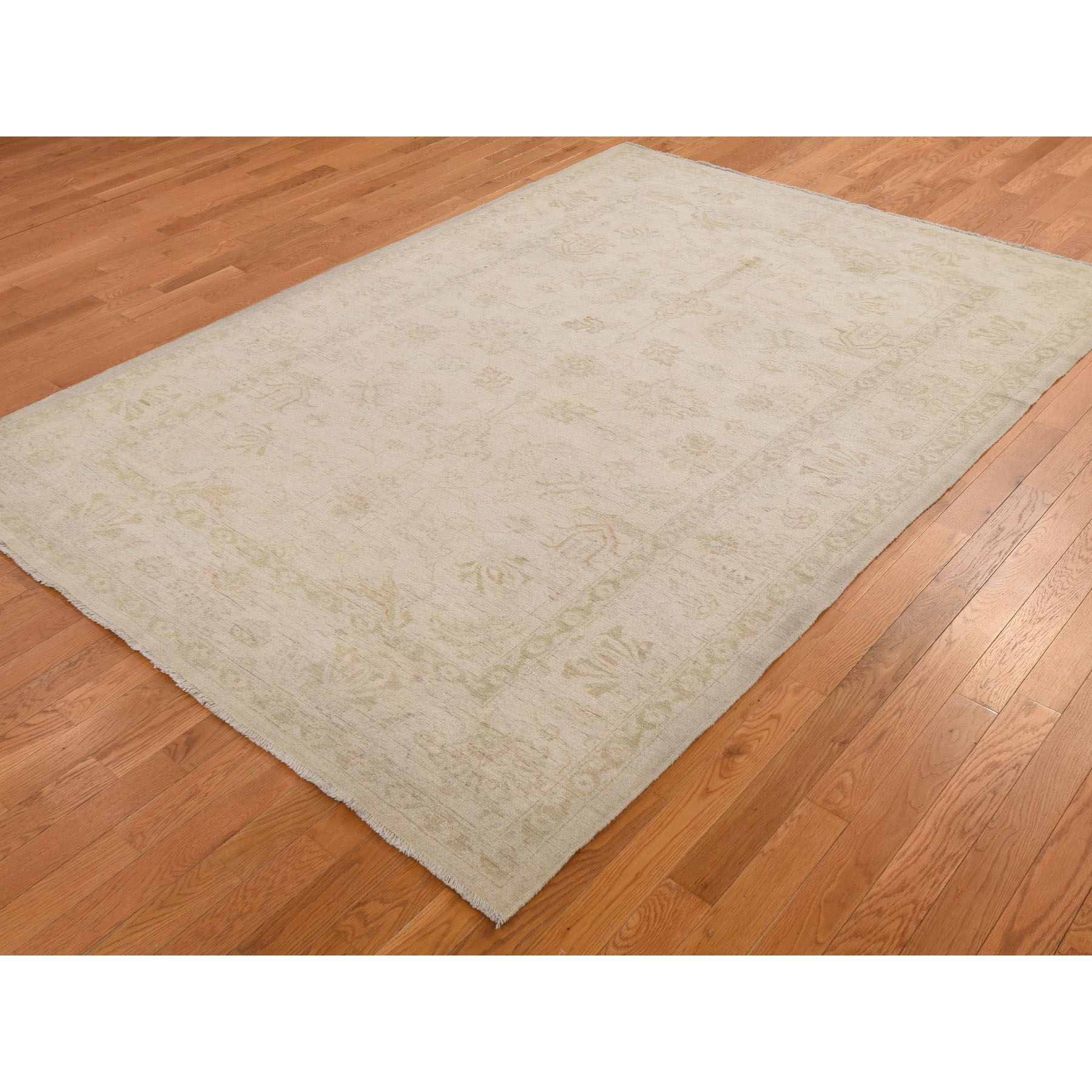 6-4 x8-9  White Wash Peshawar Mahal Hand Knotted Pure Wool Oriental Rug 