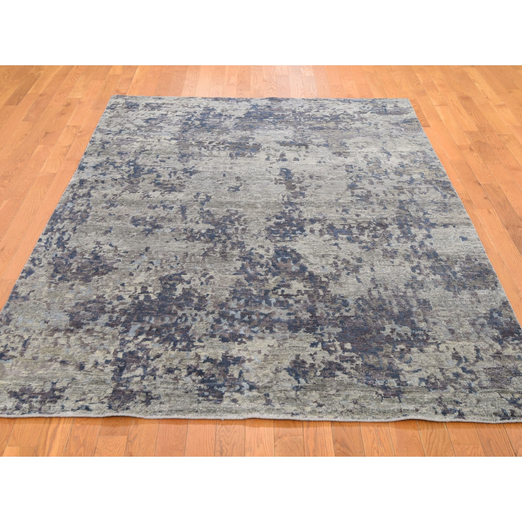 6-x8-10  Hi-Low Pile Abstract Design Wool And Silk Hand Knotted Oriental Rug 